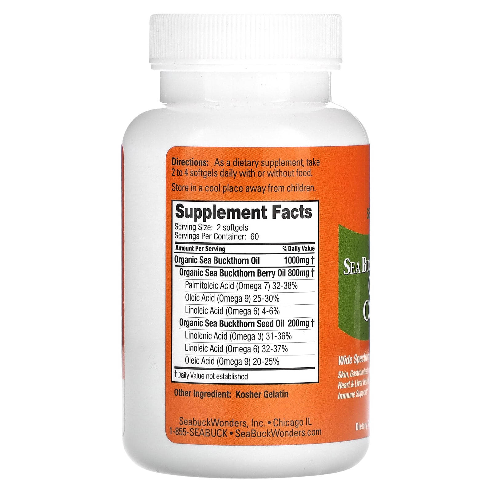 SeaBuckWonders, Sea Buckthorn Oil Blend, Omega-7 Complete, 1,000 mg, 120 Softgels (500 mg per Softgel) - B004BKR31E