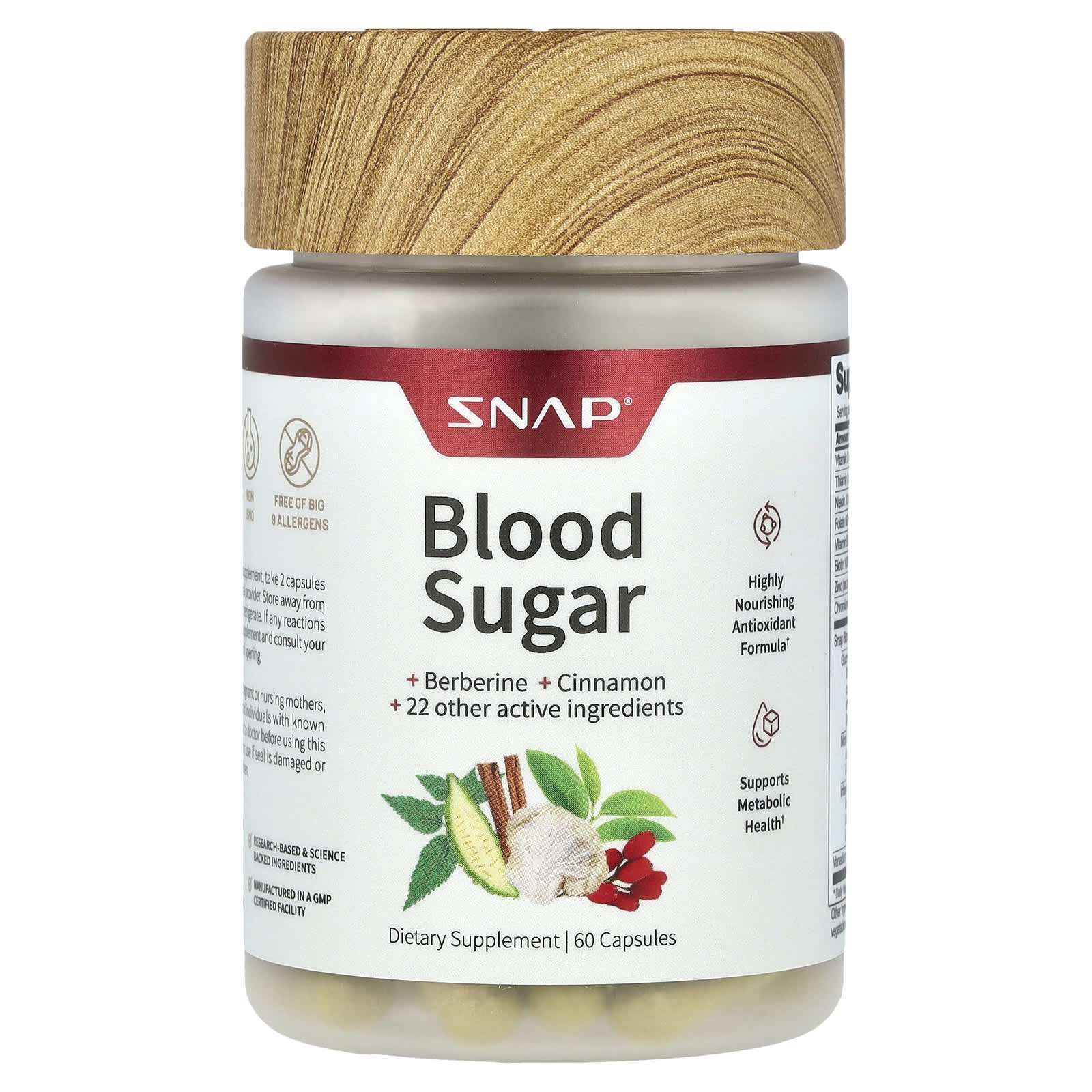Snap Supplements, Blood Sugar, 60 Capsules - B0B1L9RX2P