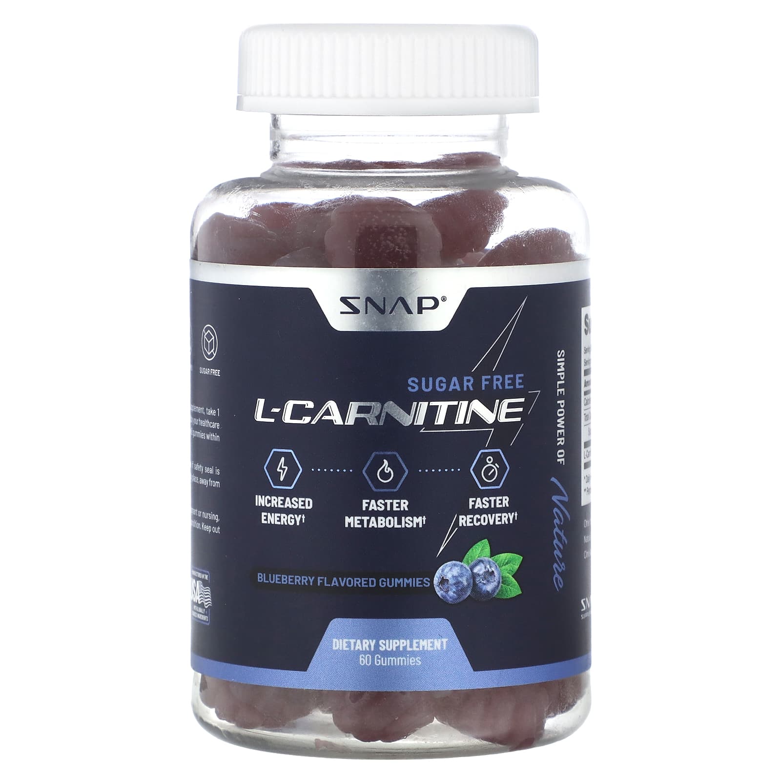 Snap Supplements, L-Carnitine Gummies, Sugar Free, Blueberry, 60 Gummies - B0B8F5M3WD