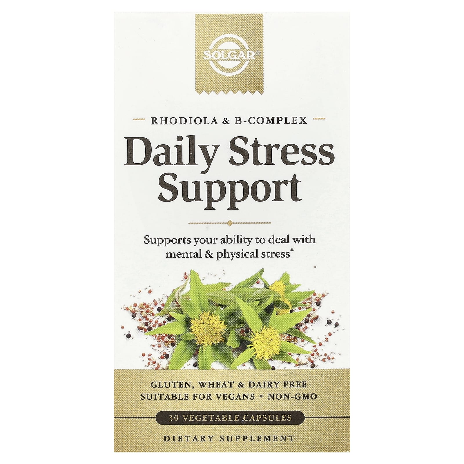 Solgar, Daily Stress Support, Rhodiola & B-Complex, 30 Vegetable Capsules - 