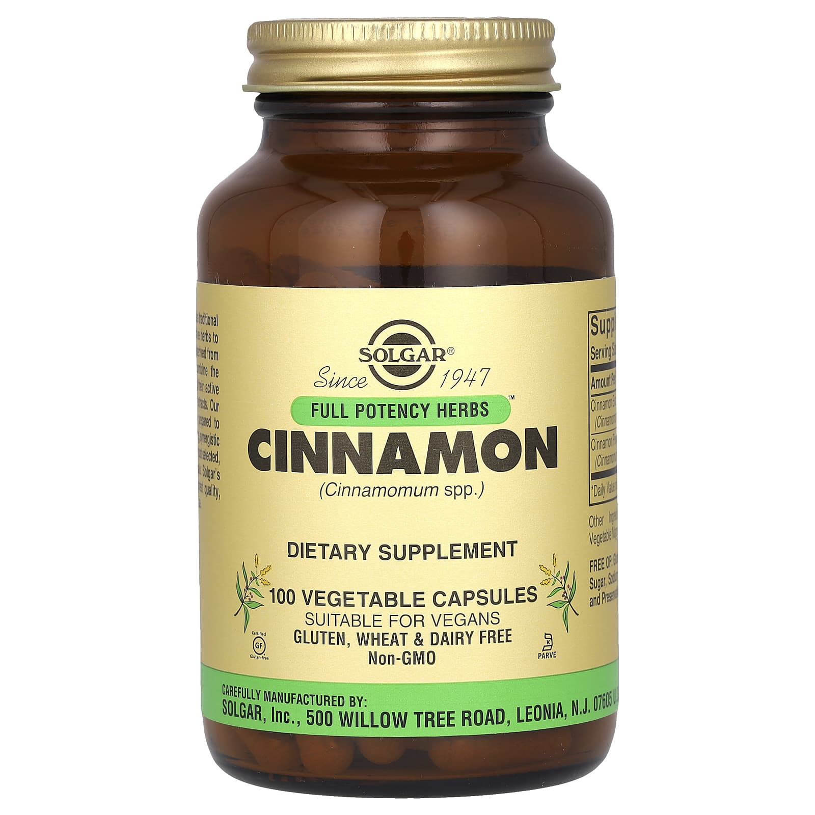 Solgar, Full Potency Herbs, Cinnamon, 100 Vegetable Capsules - B000CQ0UZW