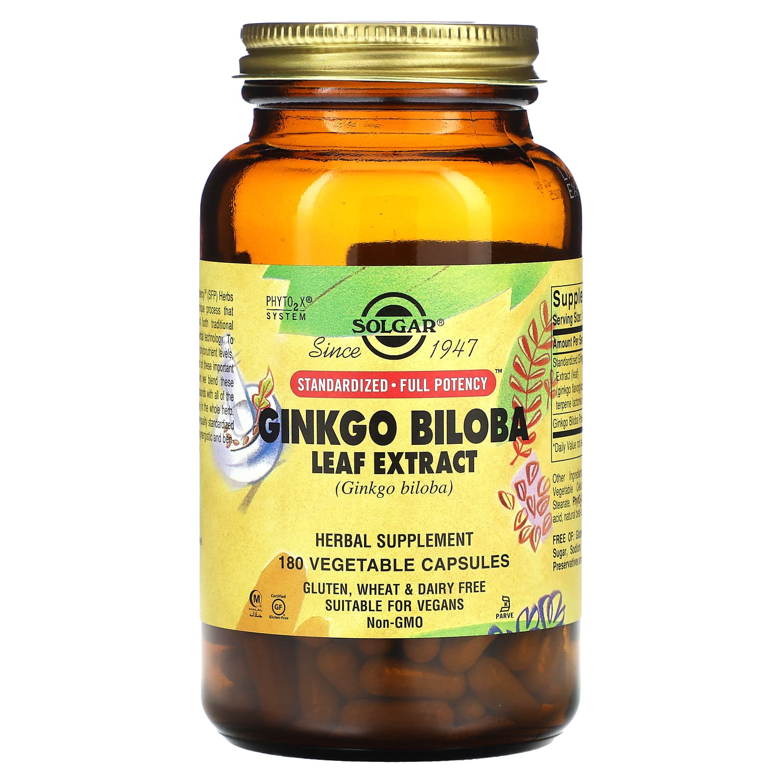 Solgar, Ginkgo Biloba Leaf Extract, 180 Vegetable Capsules - B0001VURSI