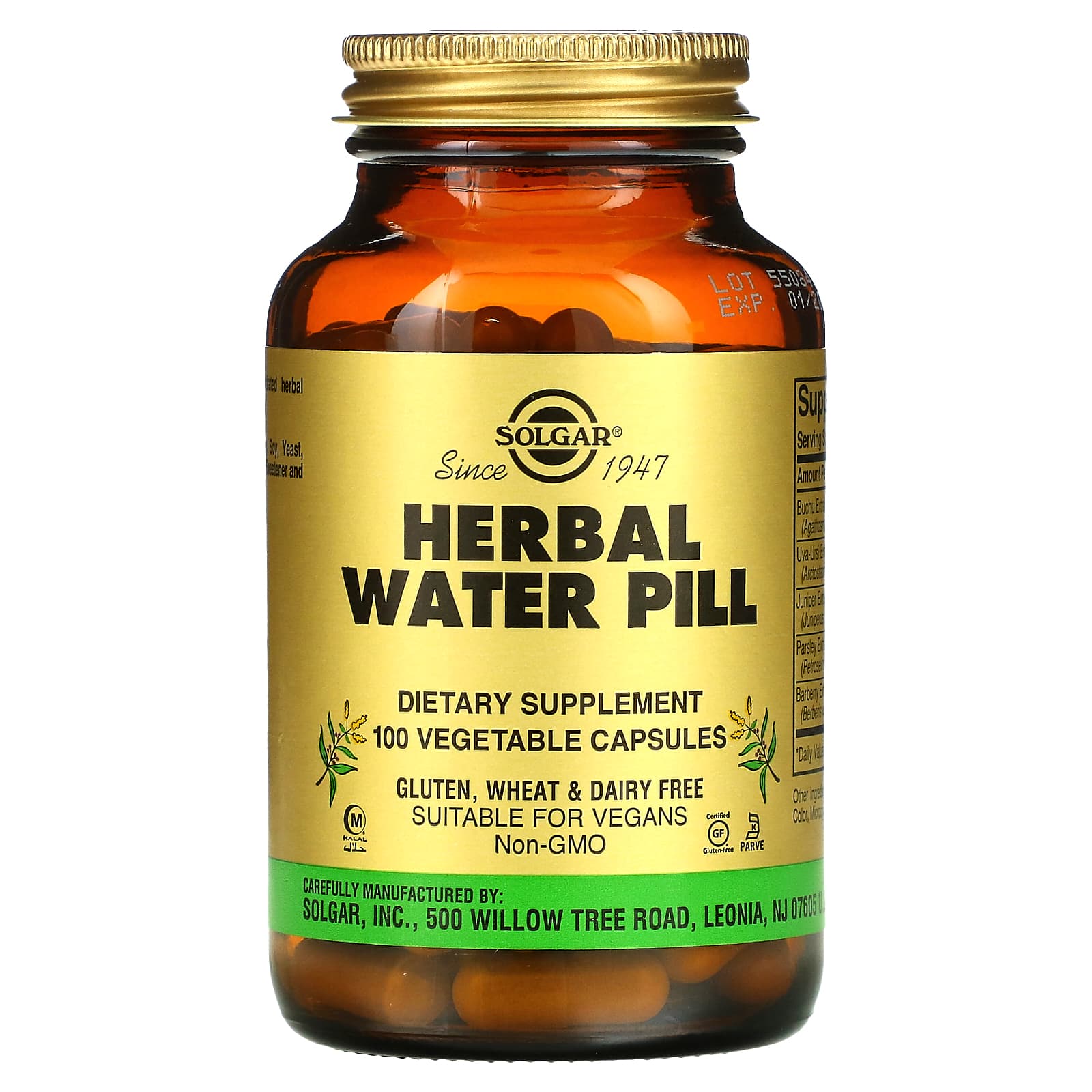 Solgar, Herbal Water Pill, 100 Capsules - B000Z90PZG