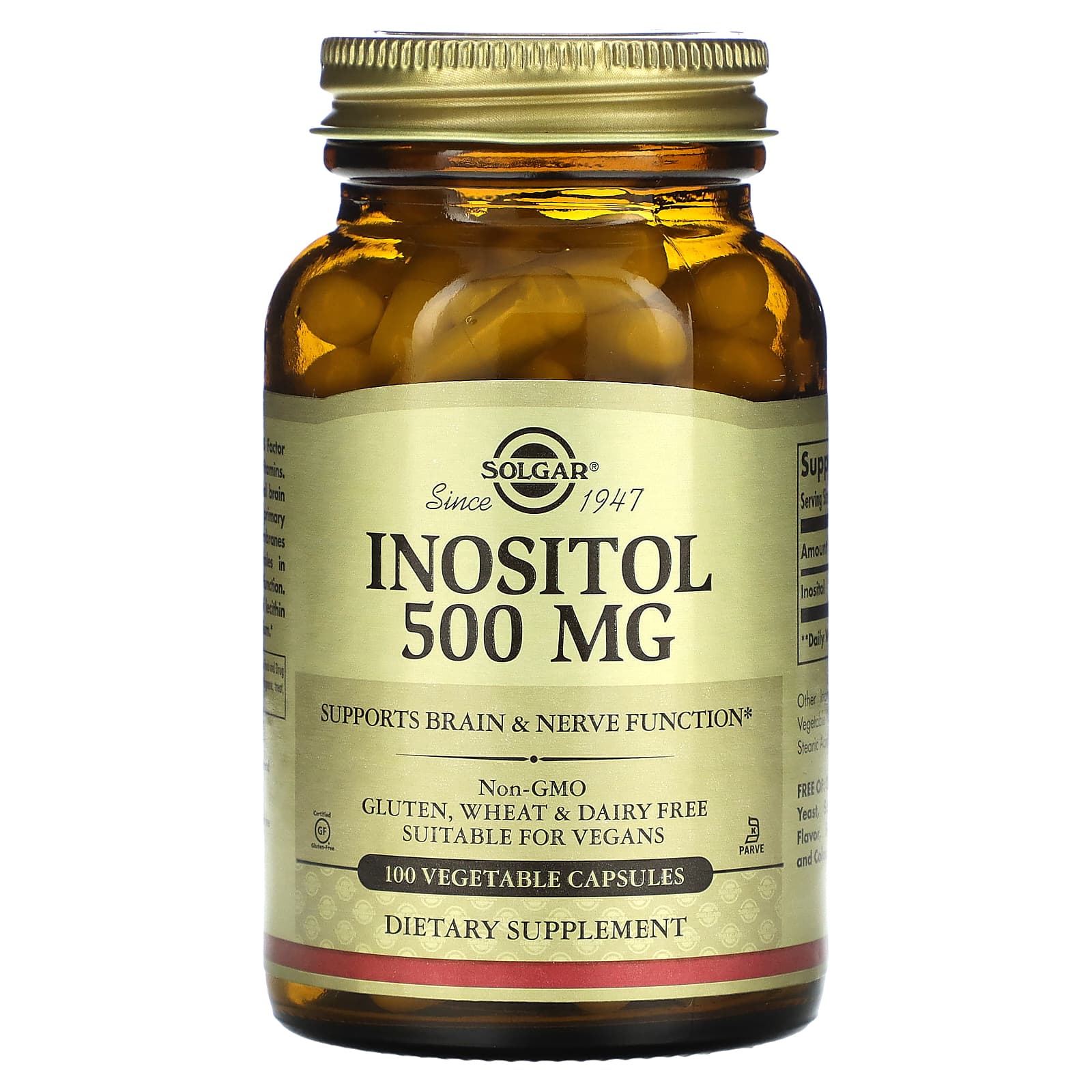 Solgar, Inositol, 500 mg, 100 Vegetable Capsules - B0001LJ482