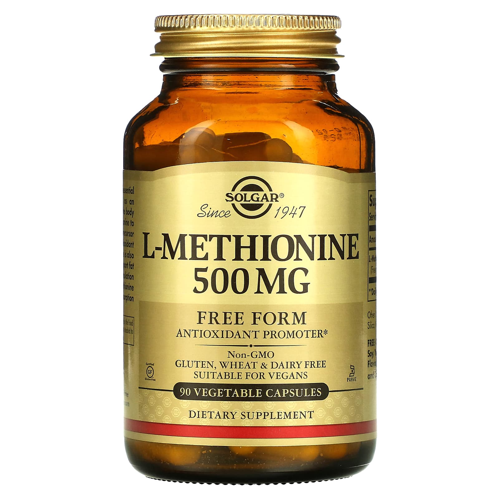 Solgar, L-Methionine, 500 mg, 90 Vegetable Capsules - B000RZQO1C