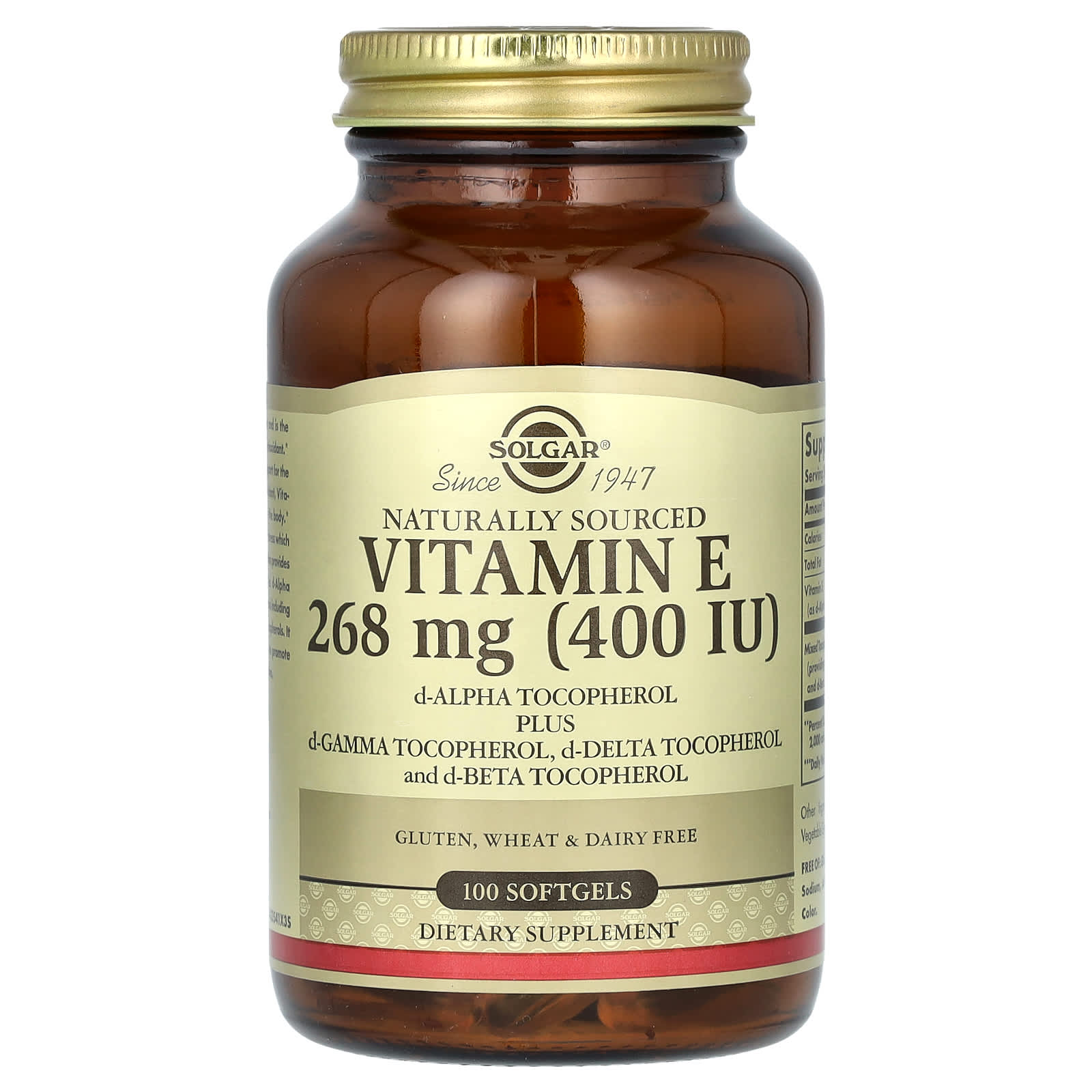 Solgar, Naturally Sourced Vitamin E, 268 mg (400 IU), 100 Softgels - B00020IBTK