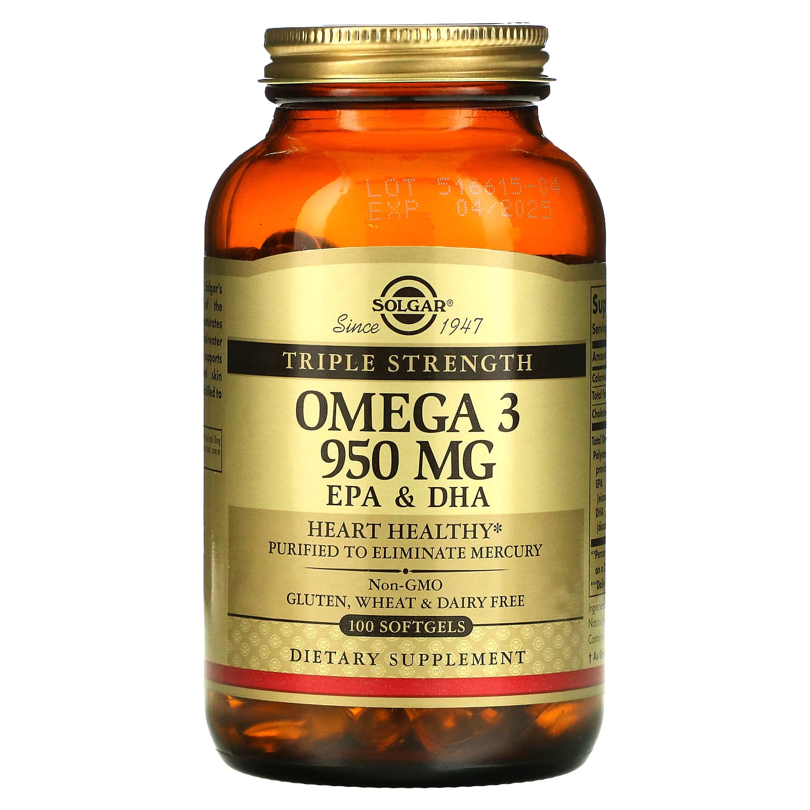 Solgar, Omega 3, EPA & DHA, Triple Strength, 950 mg, 100 Softgels - B000NI6WHY