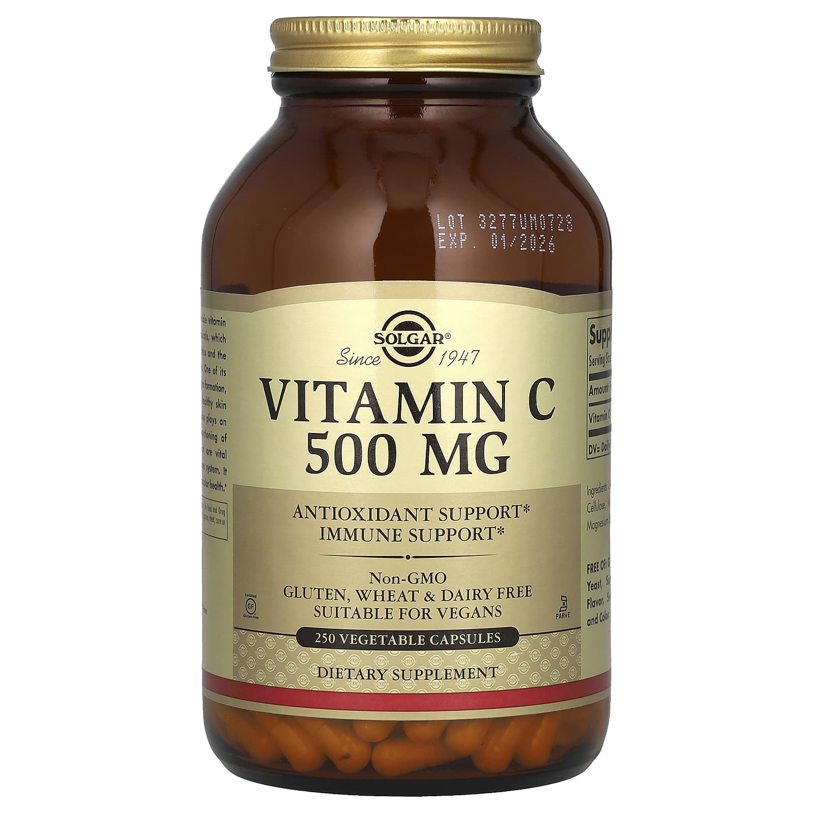 Solgar, Vitamin C, 500 mg, 250 Vegetable Capsules - B0011FUSGY