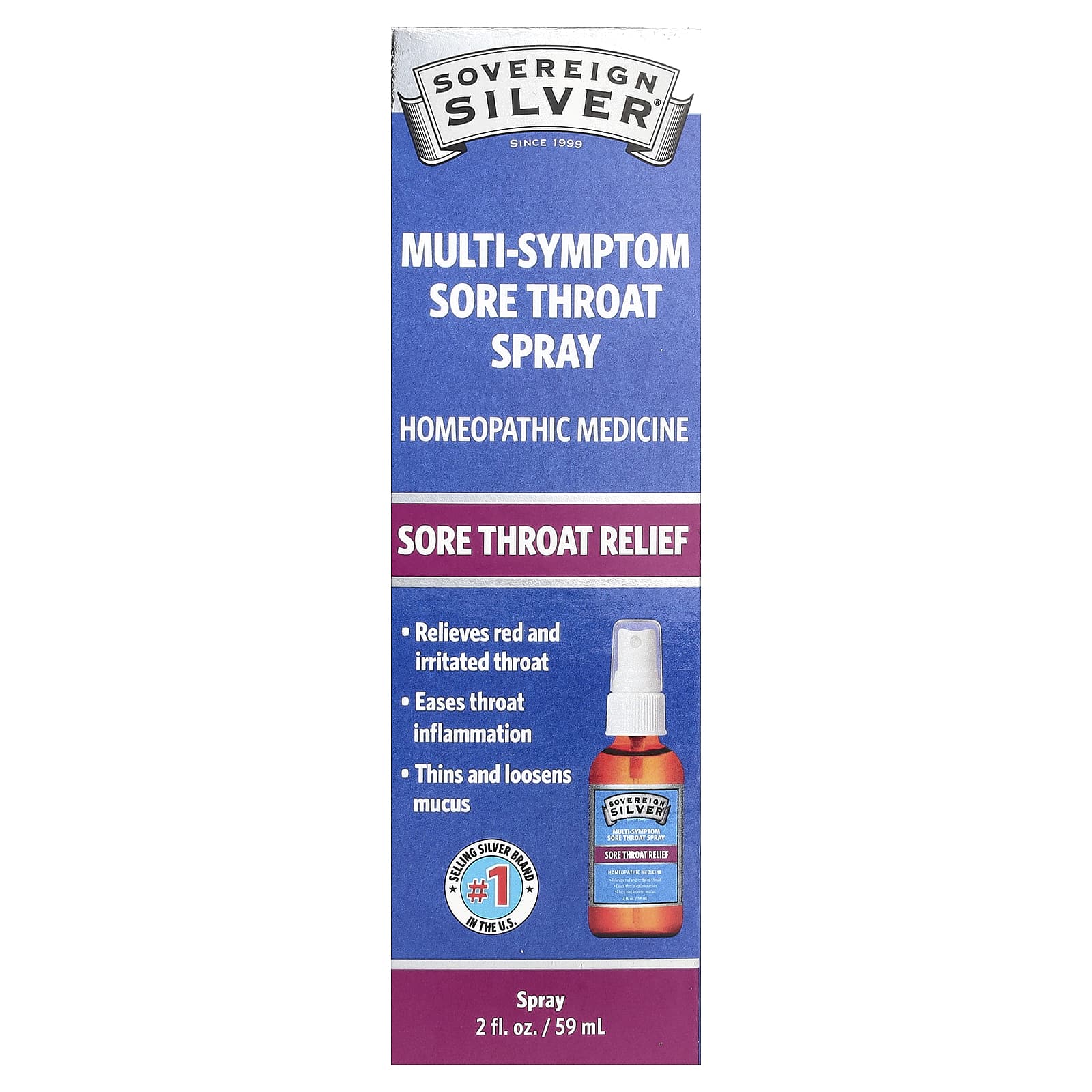 Sovereign Silver, Multi-Symptom Sore Throat Spray, 2 fl oz (59 ml)