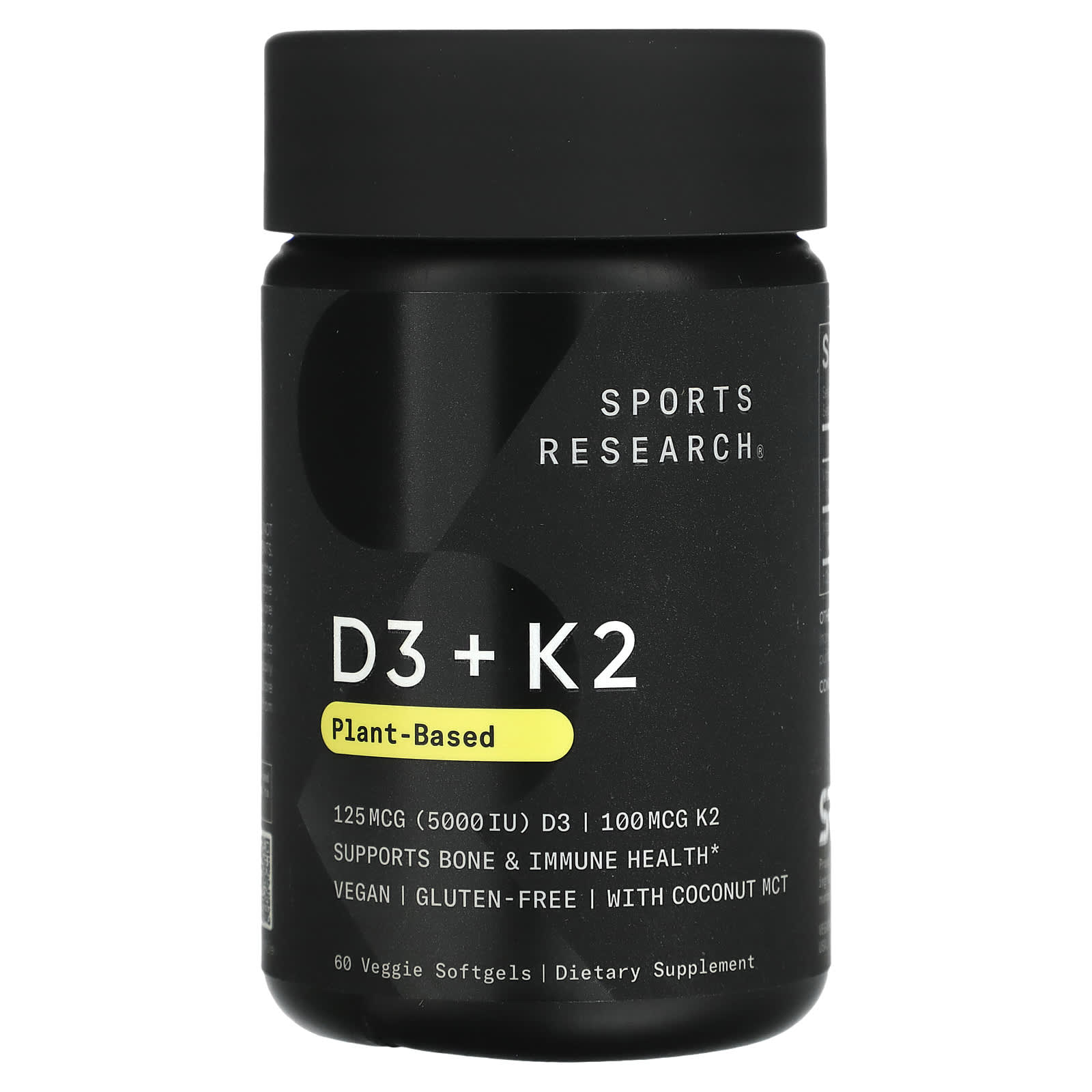 Sports Research, D3 + K2, Plant Based, 125 mcg/100 mcg, 60 Veggie Softgels - B07255MPRN