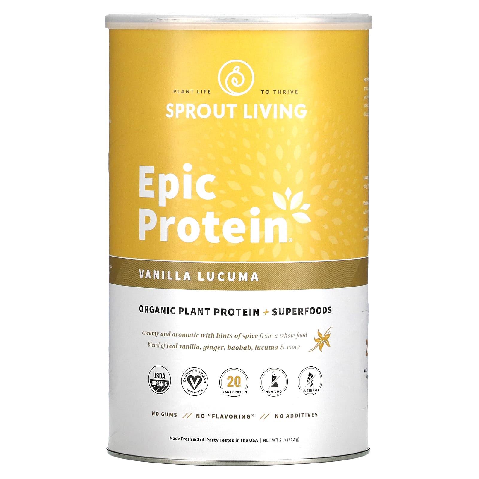 Sprout Living, Epic Protein, Organic Plant Protein + Superfoods, Vanilla Lucuma, 2 lb (912 g) - B082FMJGKX