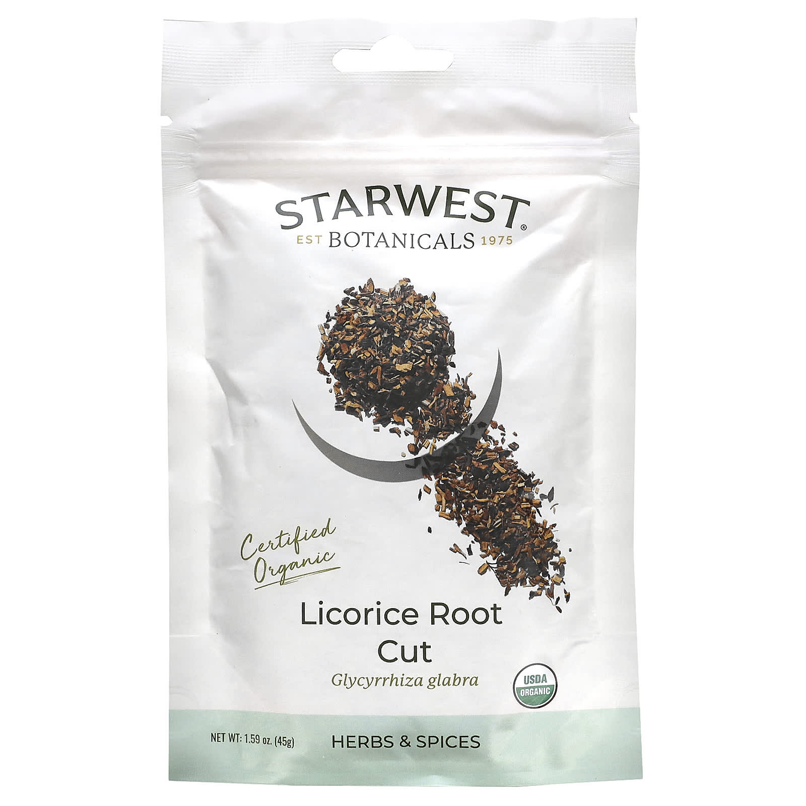 Starwest Botanicals, Certified Organic Licorice Root Cut, 1.59 oz (45 g) - B0CBW374CV