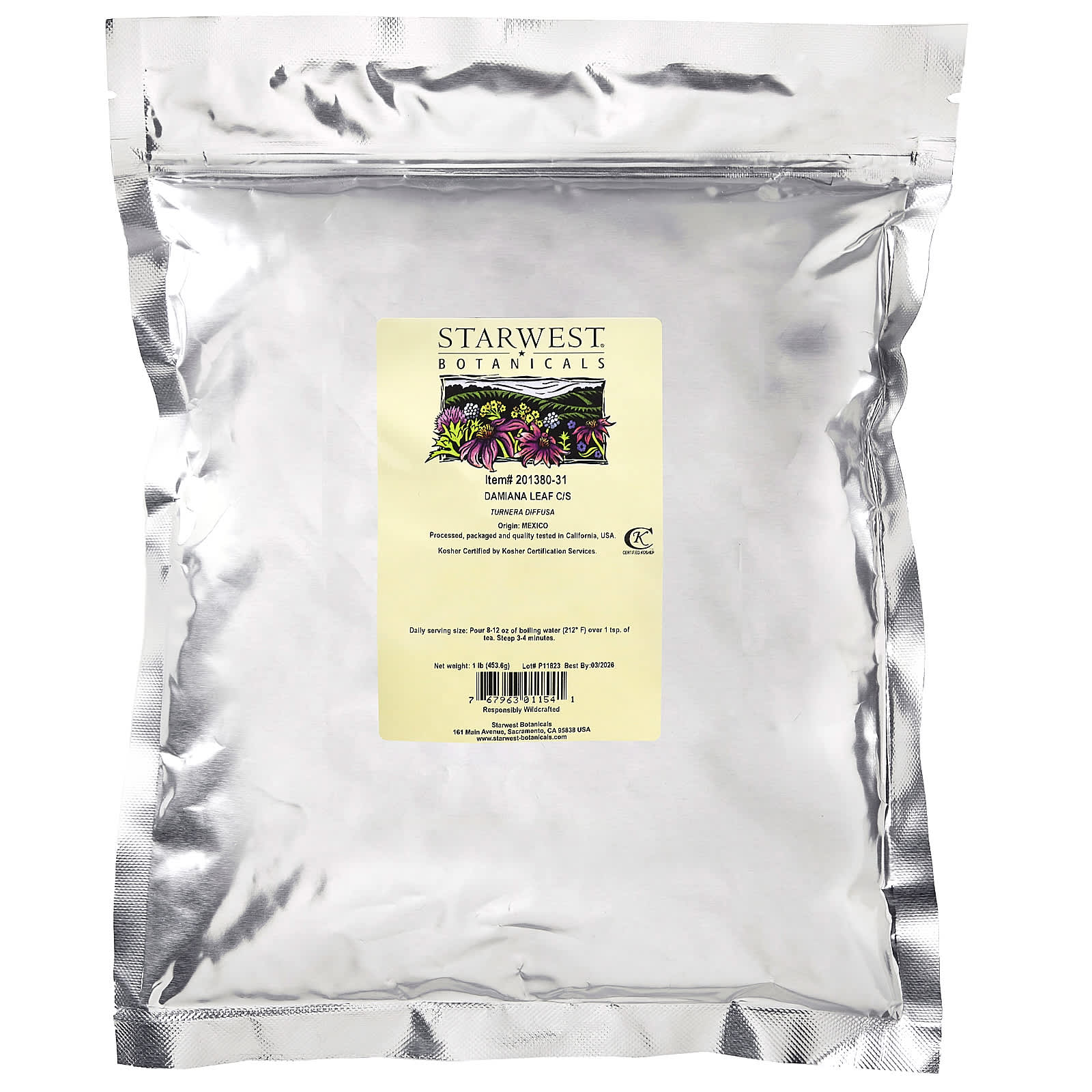 Starwest Botanicals, Damiana Leaf C/S, 1 lb (453.6 g) - 