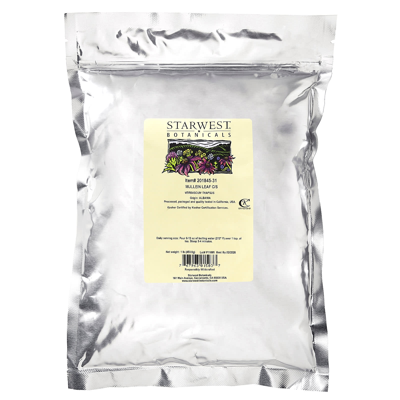 Starwest Botanicals, Mullein Leaf C/S, 1 lb (453.6 g) - B002DY3G0M