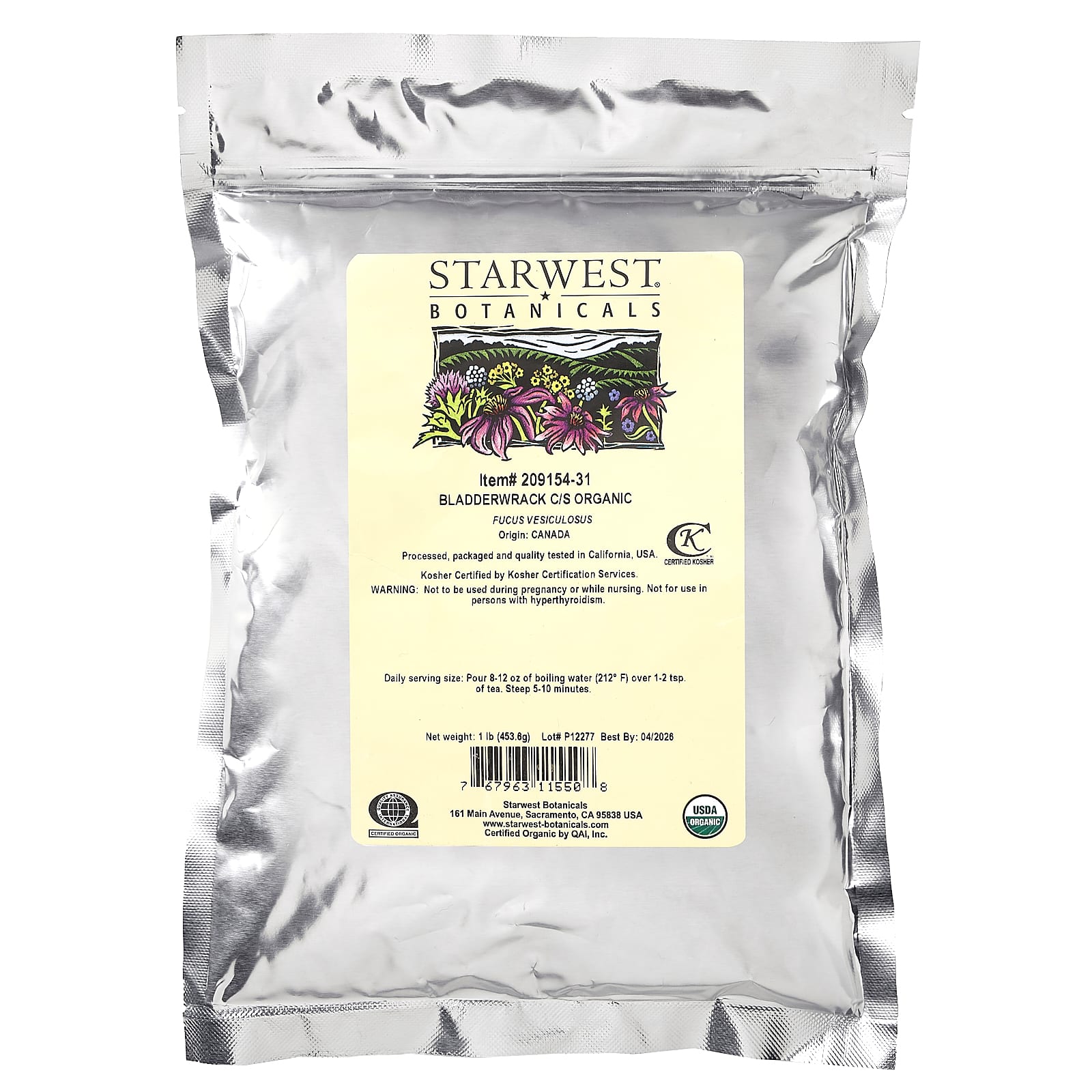 Starwest Botanicals, Organic Bladderwrack, Cut & Shifted, 1 lb (453.6 g) - B005C7HS2O
