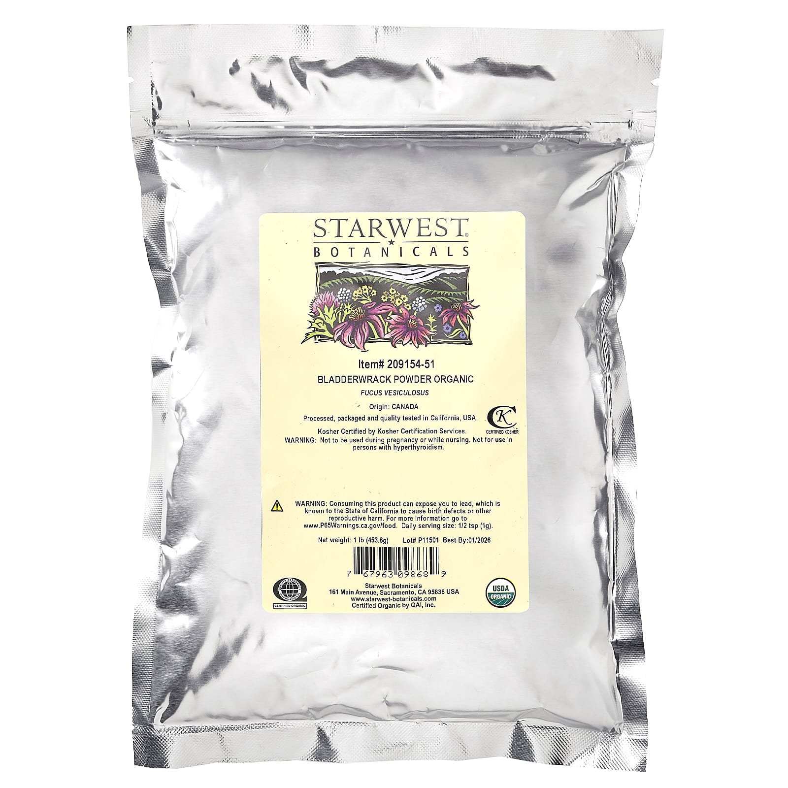 Starwest Botanicals, Organic Bladderwrack Powder, 1 lb (453.6 g) - B00NO9I6VO