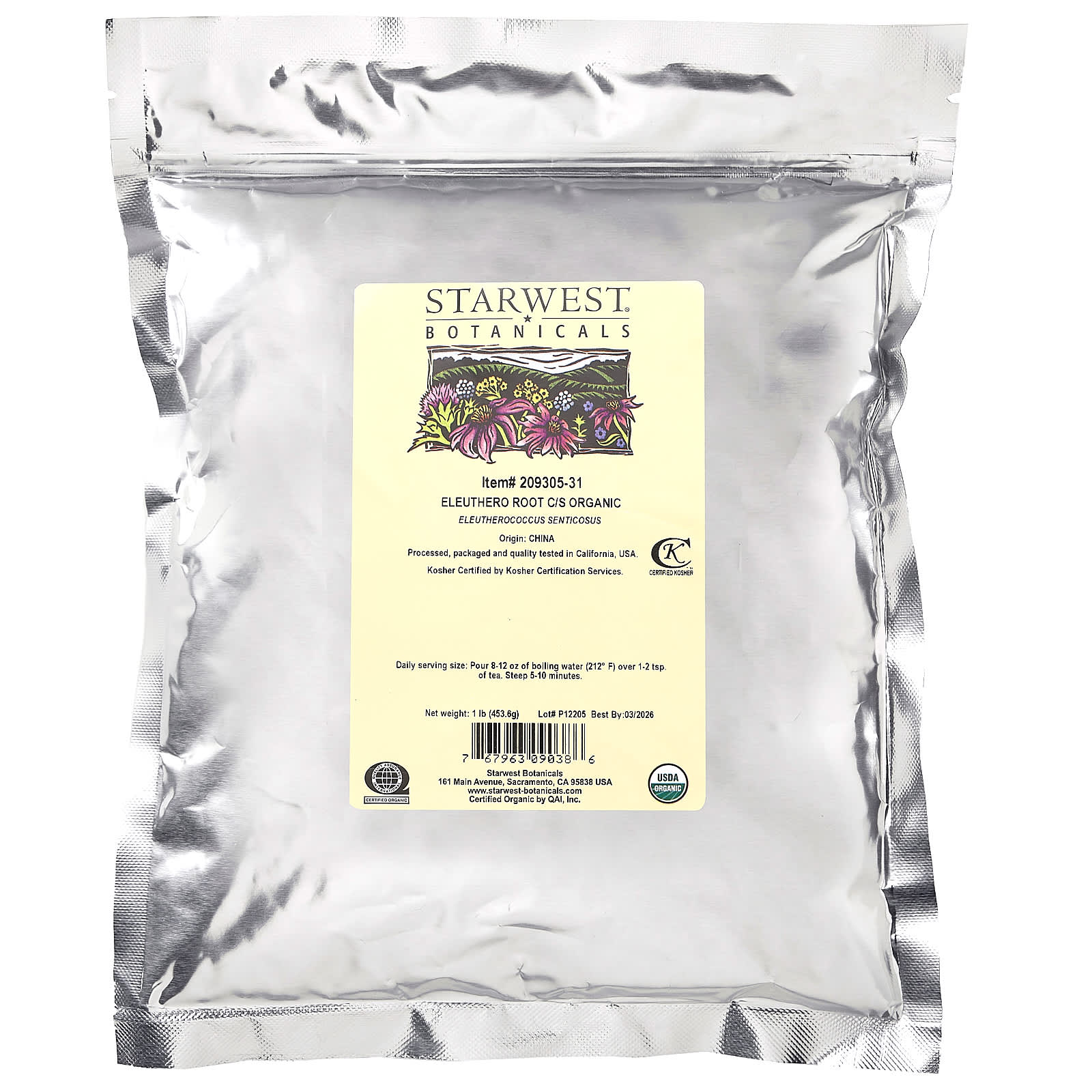 Starwest Botanicals, Organic Eleuthero Root, Cut & Shifted, 1 lb (453.6 g) - B00B1JAKFY