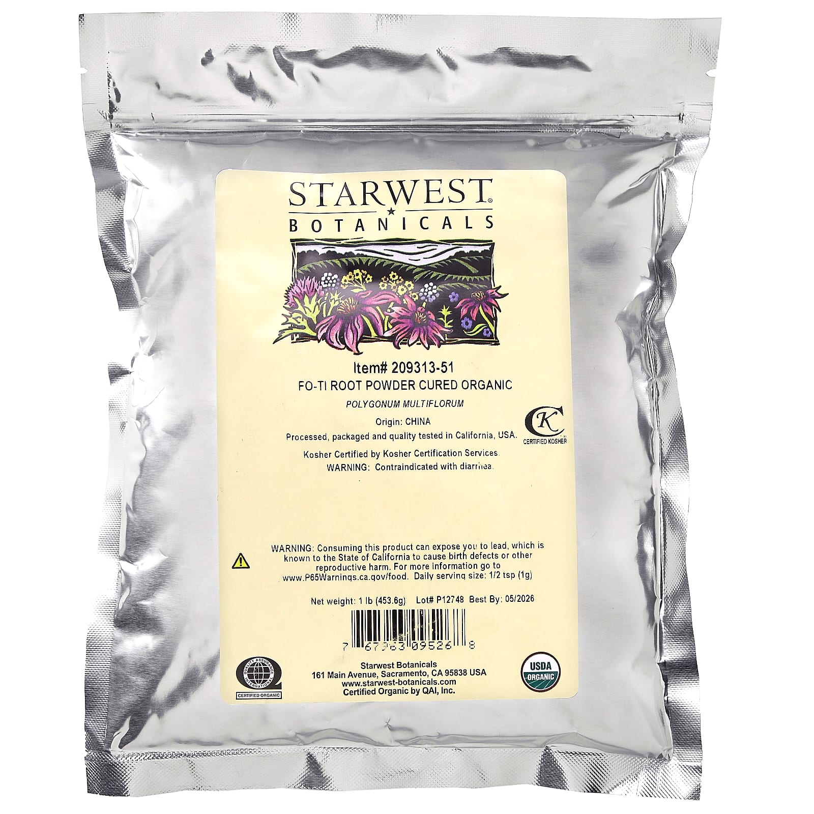 Starwest Botanicals, Organic Fo-Ti Root Powder Cured, 1 lb (453.6 g) - B00ZSTMXXK
