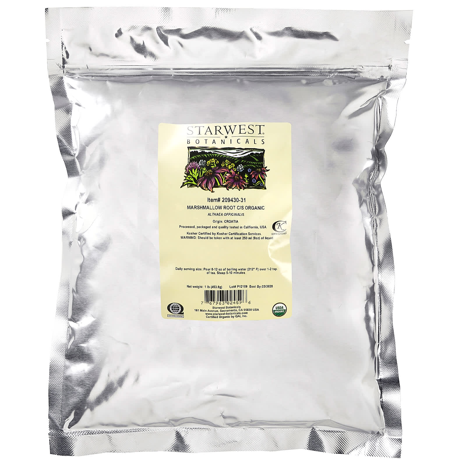 Starwest Botanicals, Organic Marshmallow Root C/S, 1 lb (453.6 g) - B005UO54J8