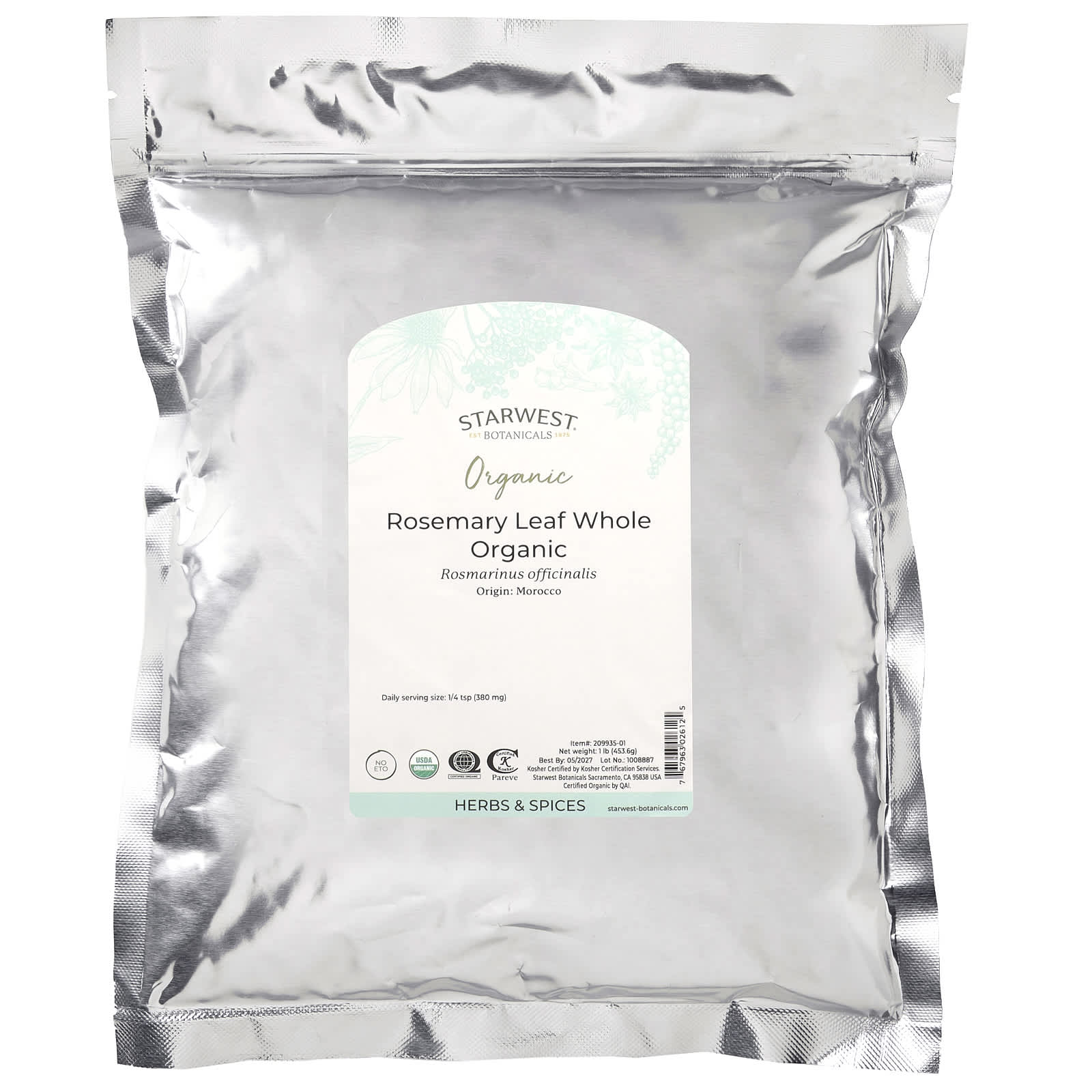 Starwest Botanicals, Organic Rosemary Leaf, Whole, 1 lb (453.6 g) - B001A1VII6
