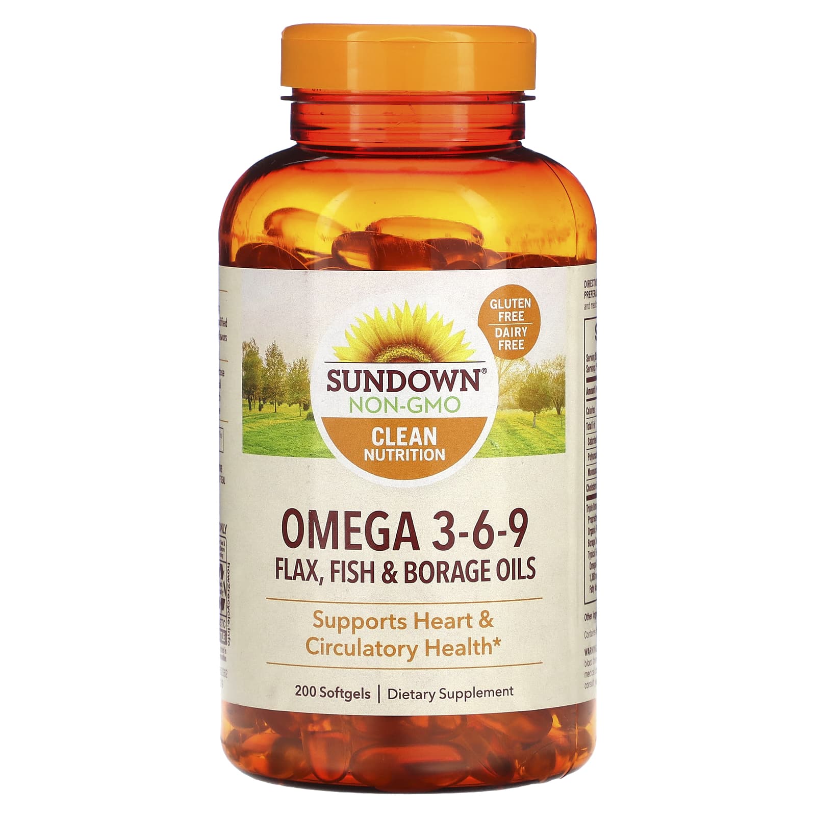 Sundown Naturals, Omega 3-6-9 Flax, Fish & Borage Oils, 200 Softgels - B000PT5DZ8