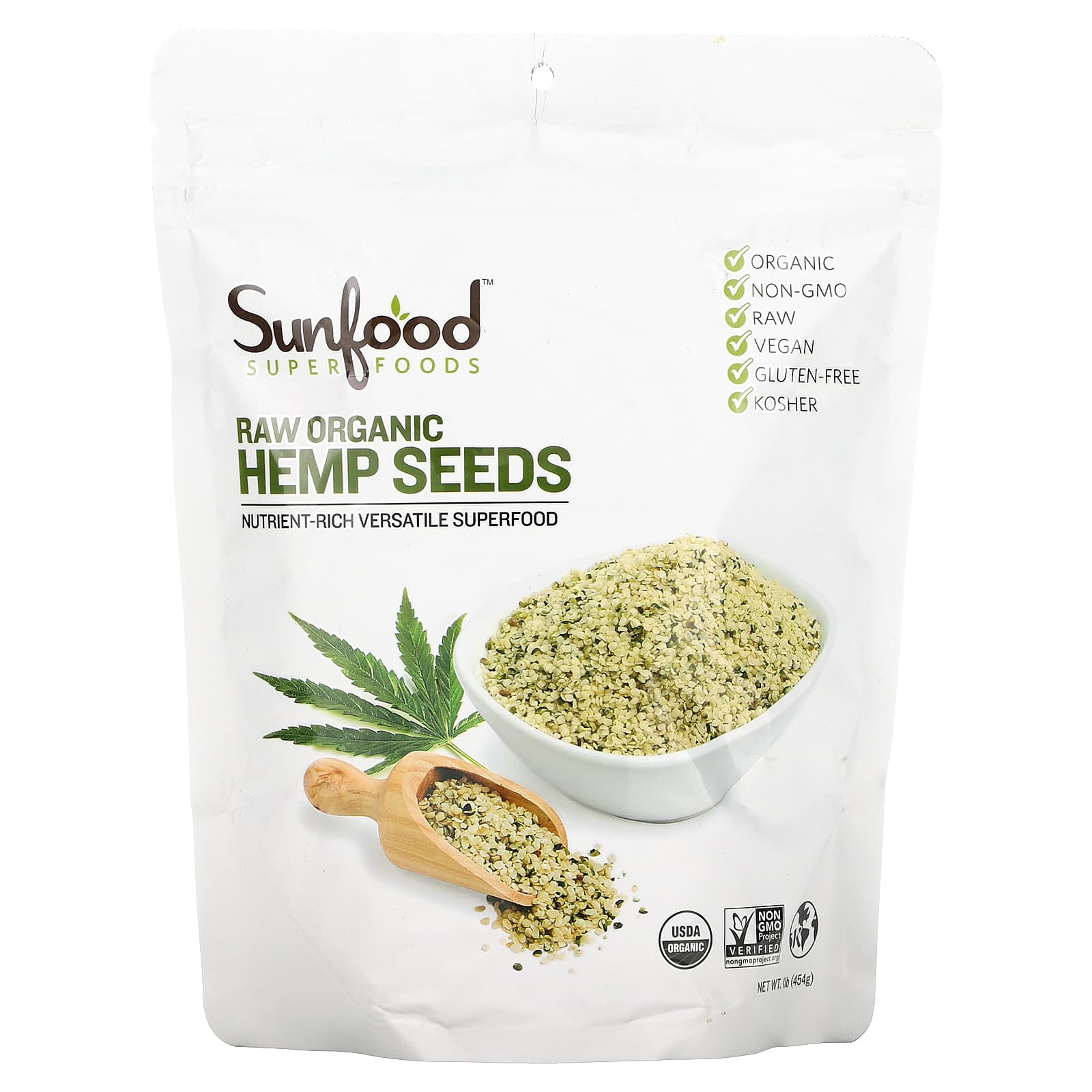 Sunfood, Organic Hemp Seeds, 1 lb (454 g)