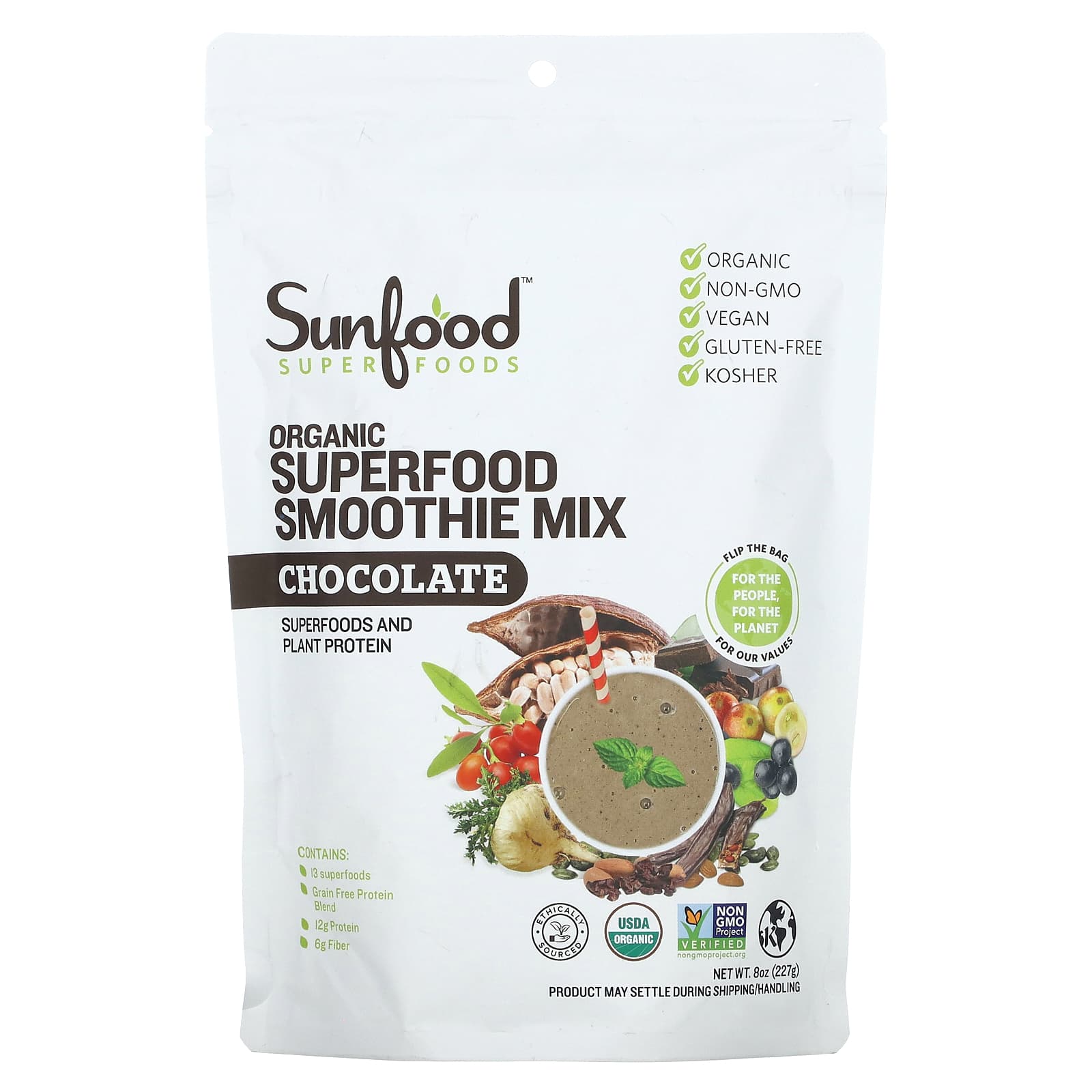 Sunfood, Organic Superfood Smoothie Mix, Chocolate, 8 oz (227 g) - B074CWWXH1