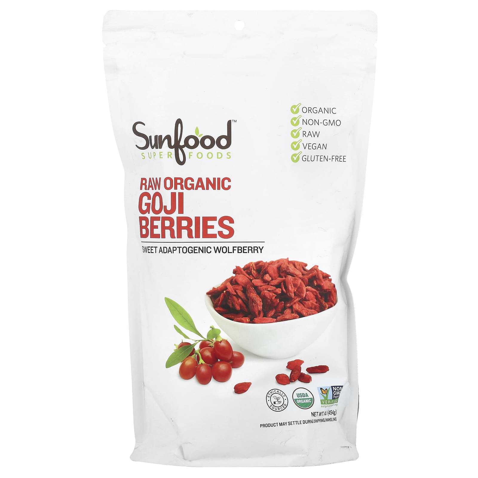 Sunfood, Raw Organic Goji Berries, 1 lb (454 g) - B00COQFPAI