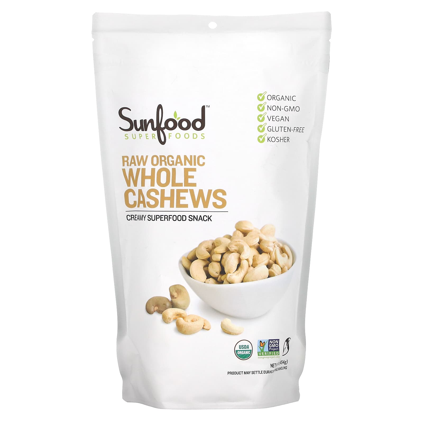 Sunfood, Raw Organic Whole Cashews, 1 lb (454 g) - B003XDM33I