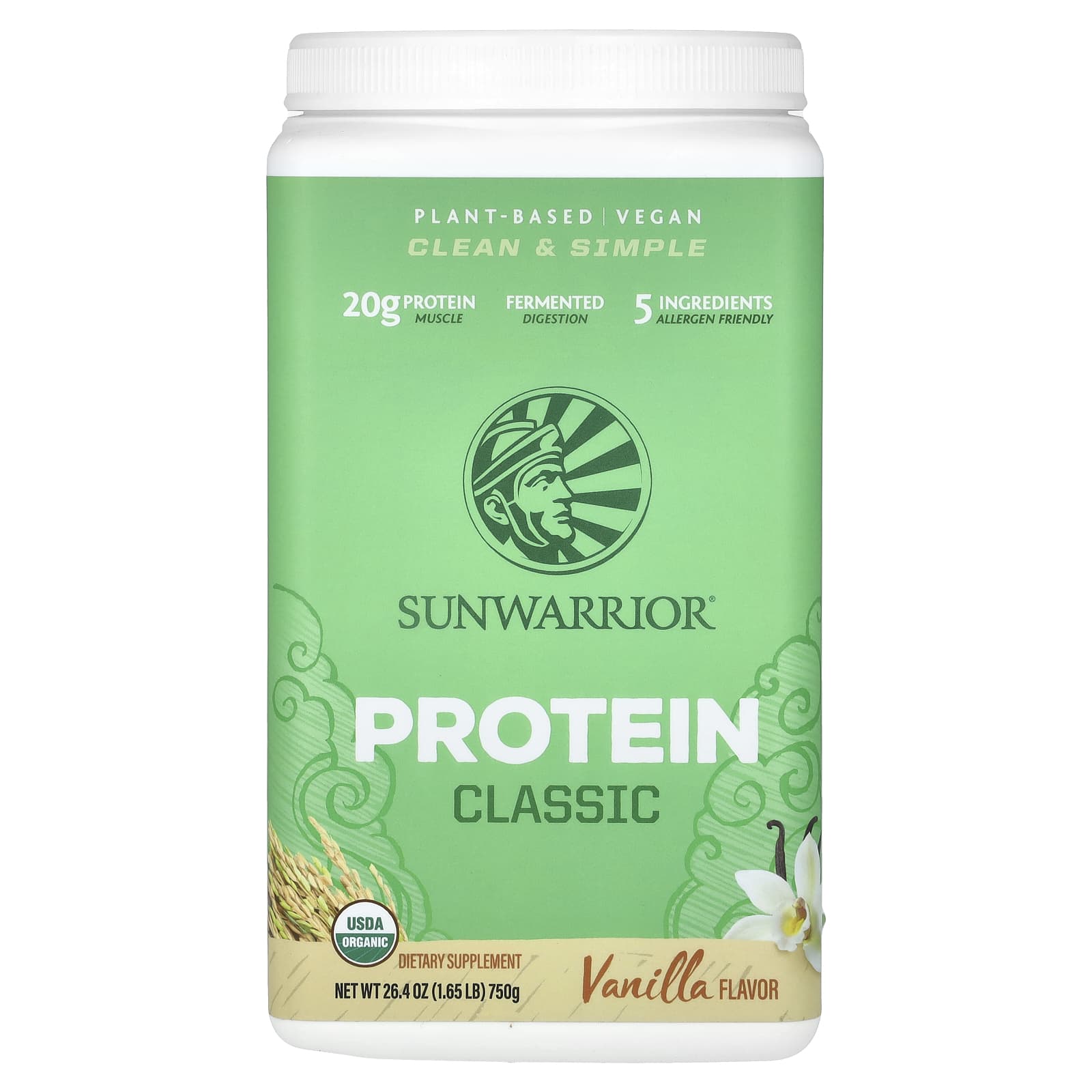 Sunwarrior, Classic Protein, Vanilla, 1.65 lb (750 g) - B07F4B2KJW