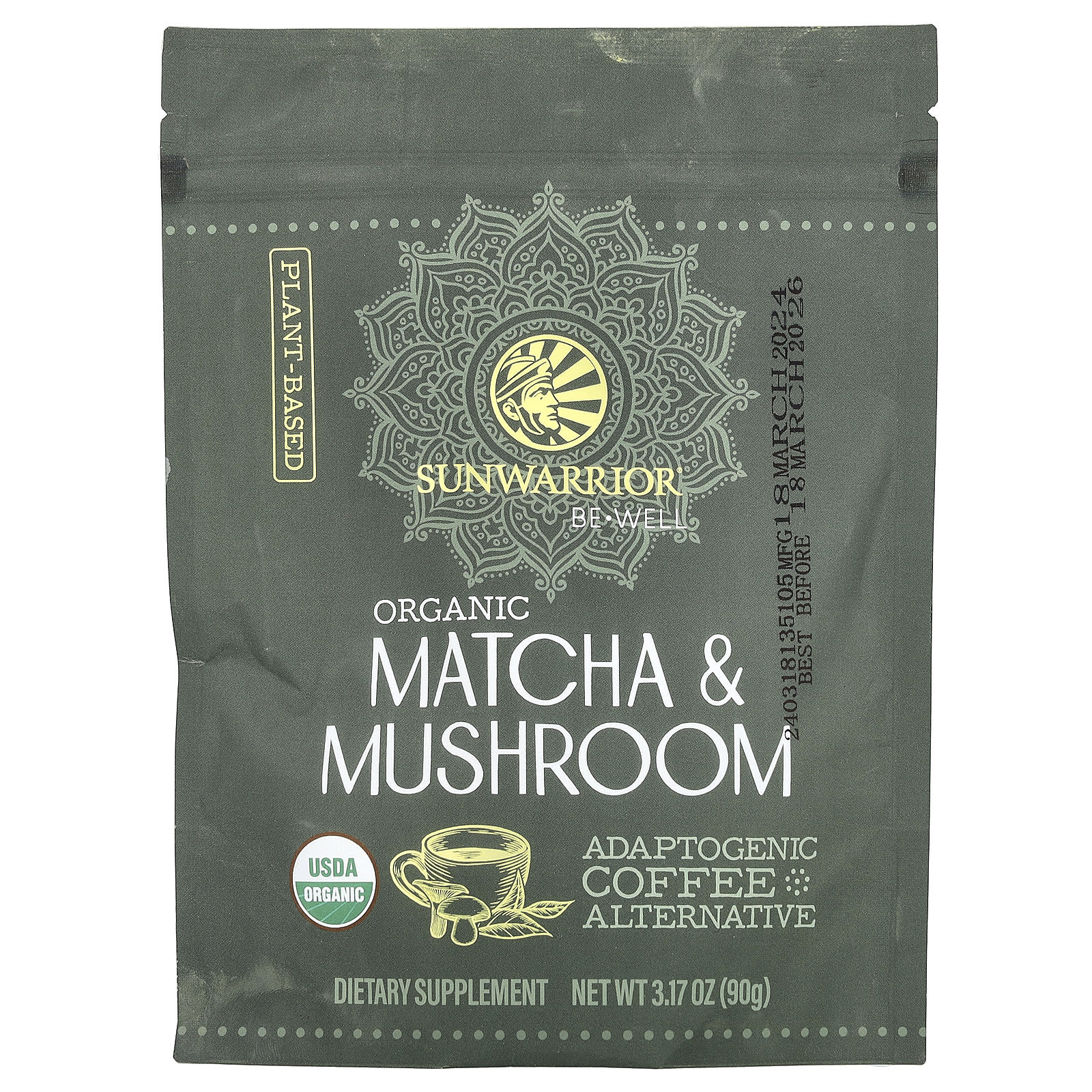 Sunwarrior, Organic Matcha & Mushroom, 3.17 oz (90 g) - B0CSG7JXZR