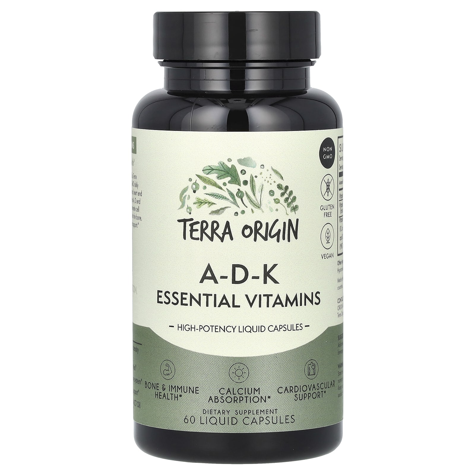 Terra Origin, A-D-K Essential Vitamins, 60 Liquid Capsules - B08MVBPMBC
