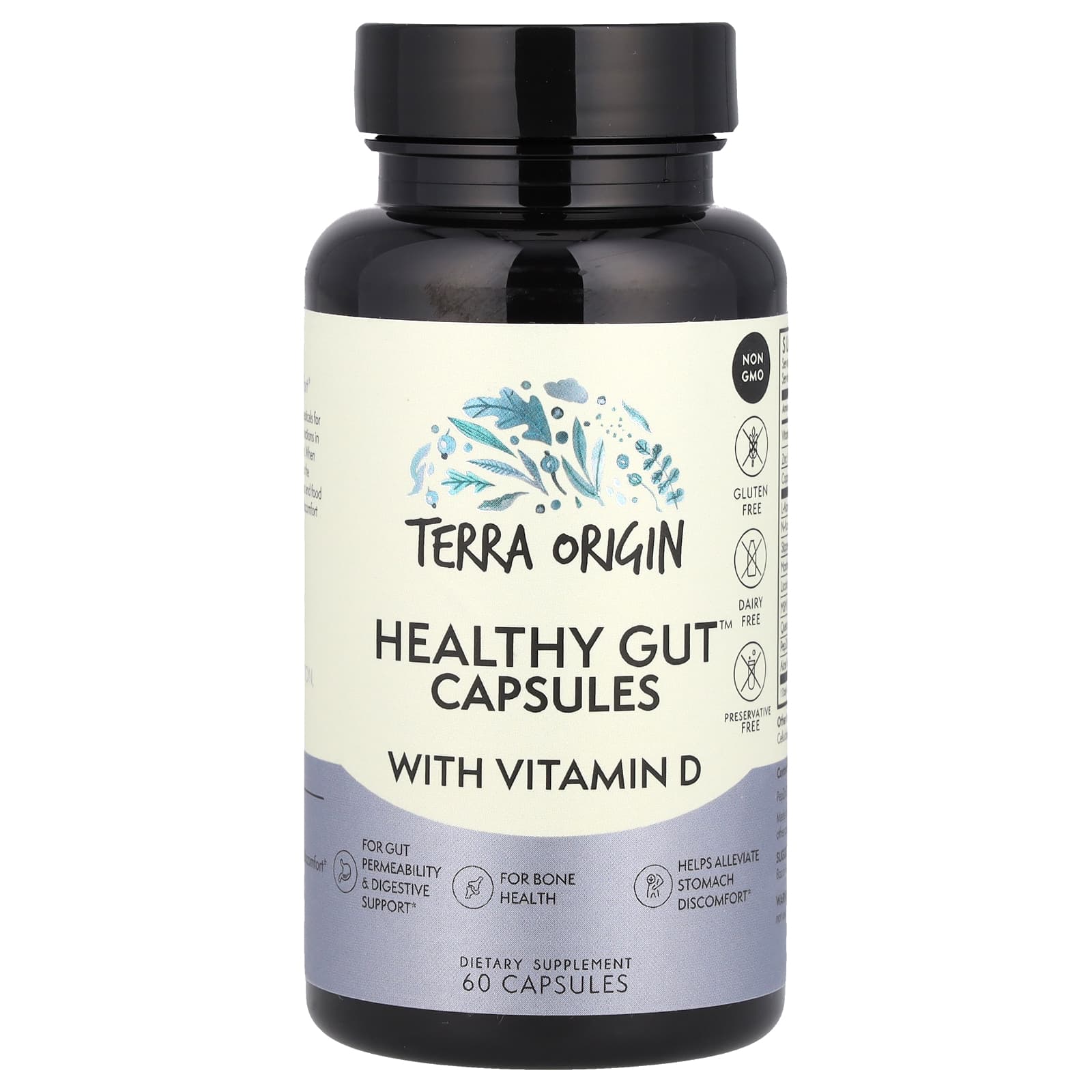 Terra Origin, Healthy Gut Capsules with Vitamin D, 60 Capsules - B08S8W2PHD