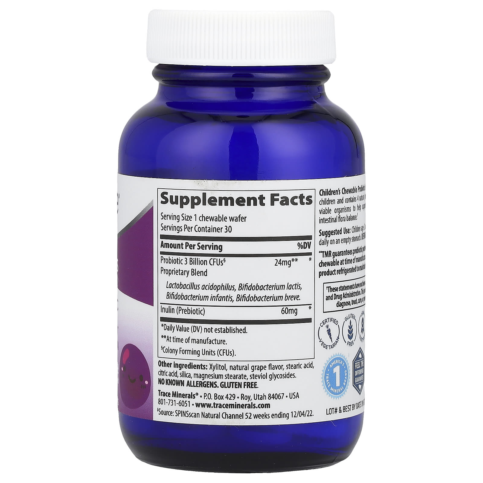 Trace Minerals ®, Children's Chewable Probiotic, Concord Grape, 30 Chewables Wafers - B00USCF18Q