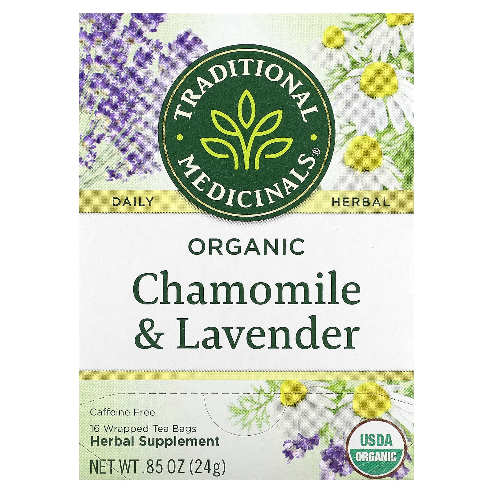 Traditional Medicinals, Organic Chamomile & Lavender, Caffeine Free, 16 Tea Bags, 0.85 oz (24 g) - B01ANU9MIW