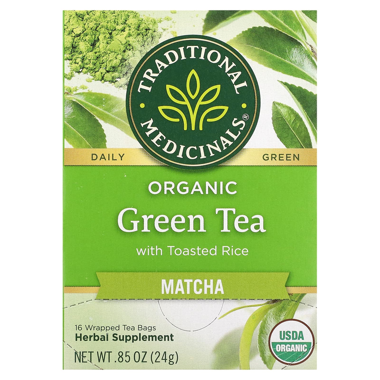 Traditional Medicinals, Organic Green Tea with Toasted Rice, Matcha, 16 Wrapped Tea Bags, 0.85 oz (24 g) - B07D8PVPP5