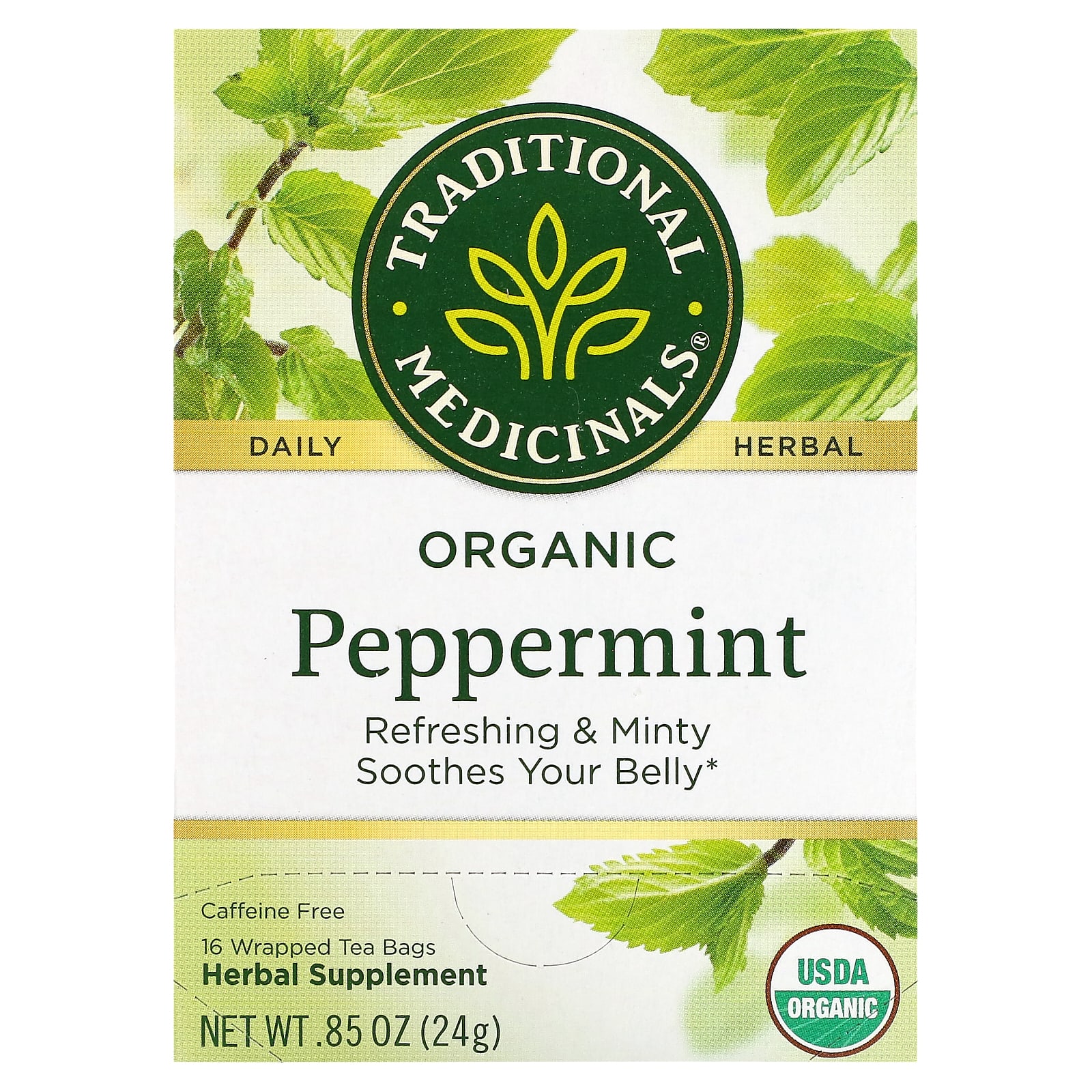 Traditional Medicinals, Organic Peppermint, Caffeine Free, 16 Wrapped Tea Bags, 0.85 oz (24 g) - B008AI4FE6