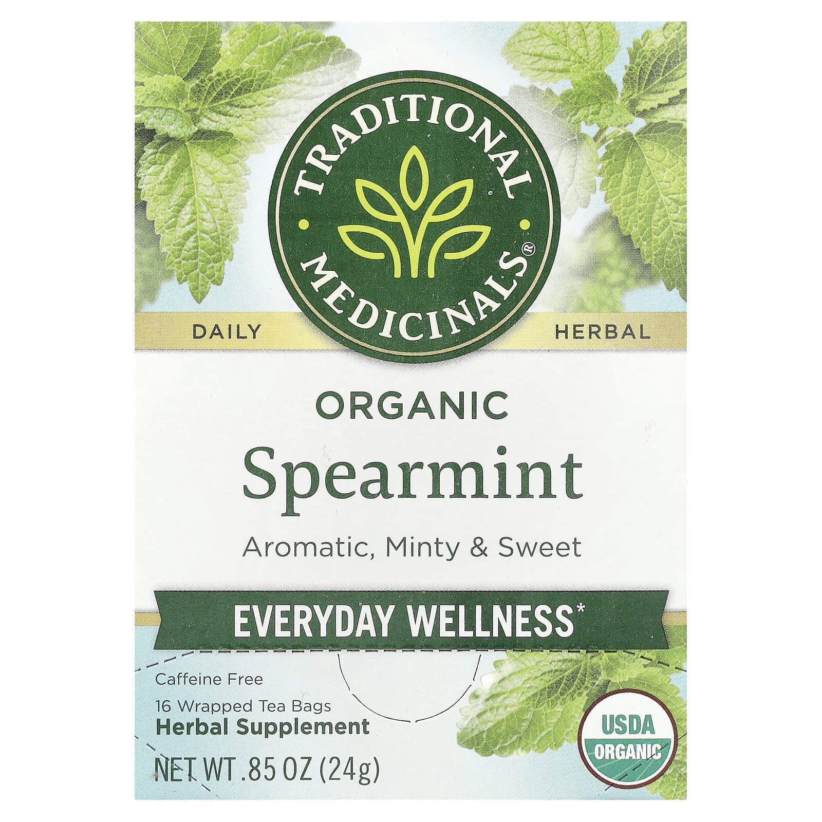 Traditional Medicinals, Organic Spearmint, Caffeine Free, 16 Wrapped Tea Bags, 0.85 oz (24 g) - B07D1QR989
