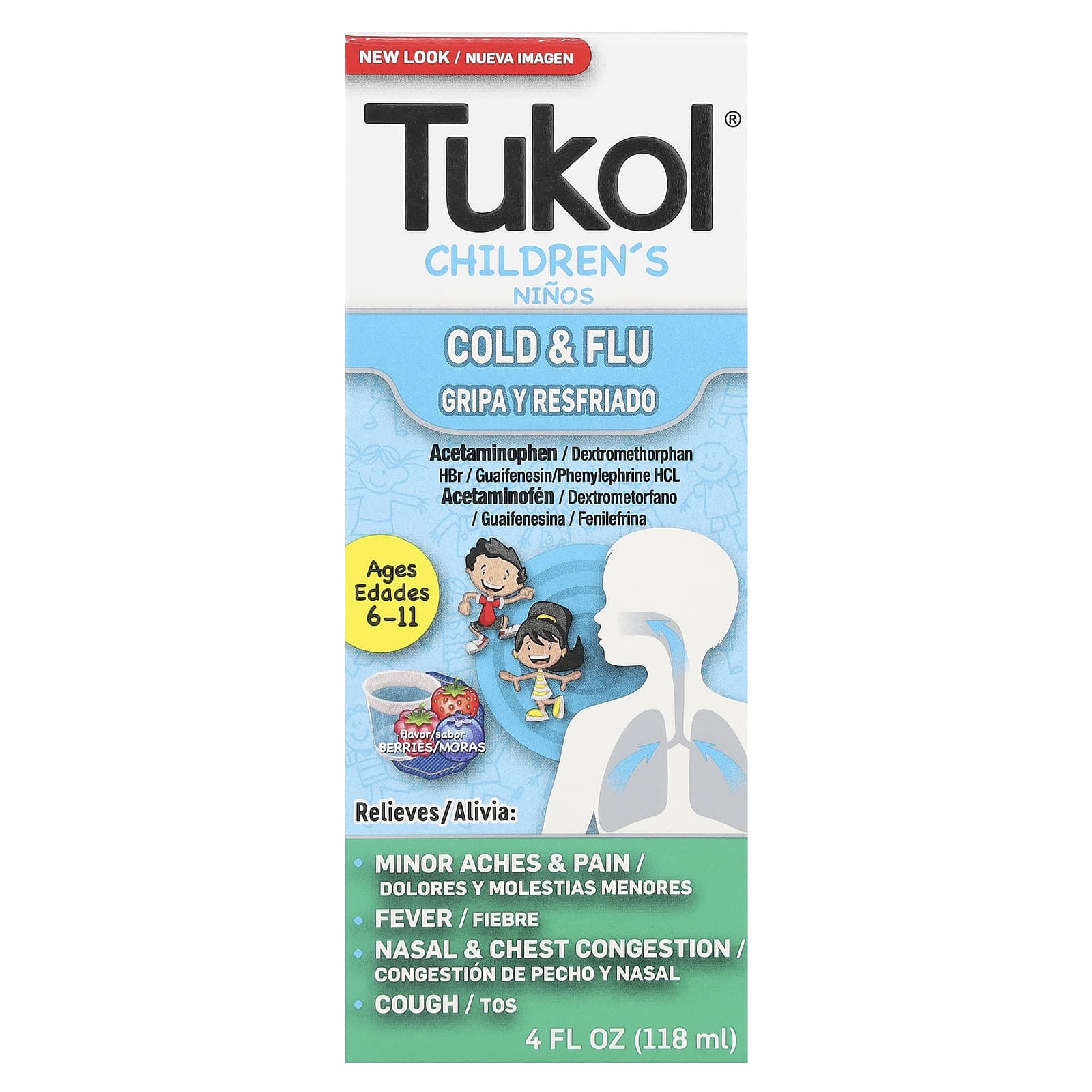 Tukol, Children's, Cold & Flu, Ages 6-11, Berries, 4 fl oz (118 ml) - B06XC76P16