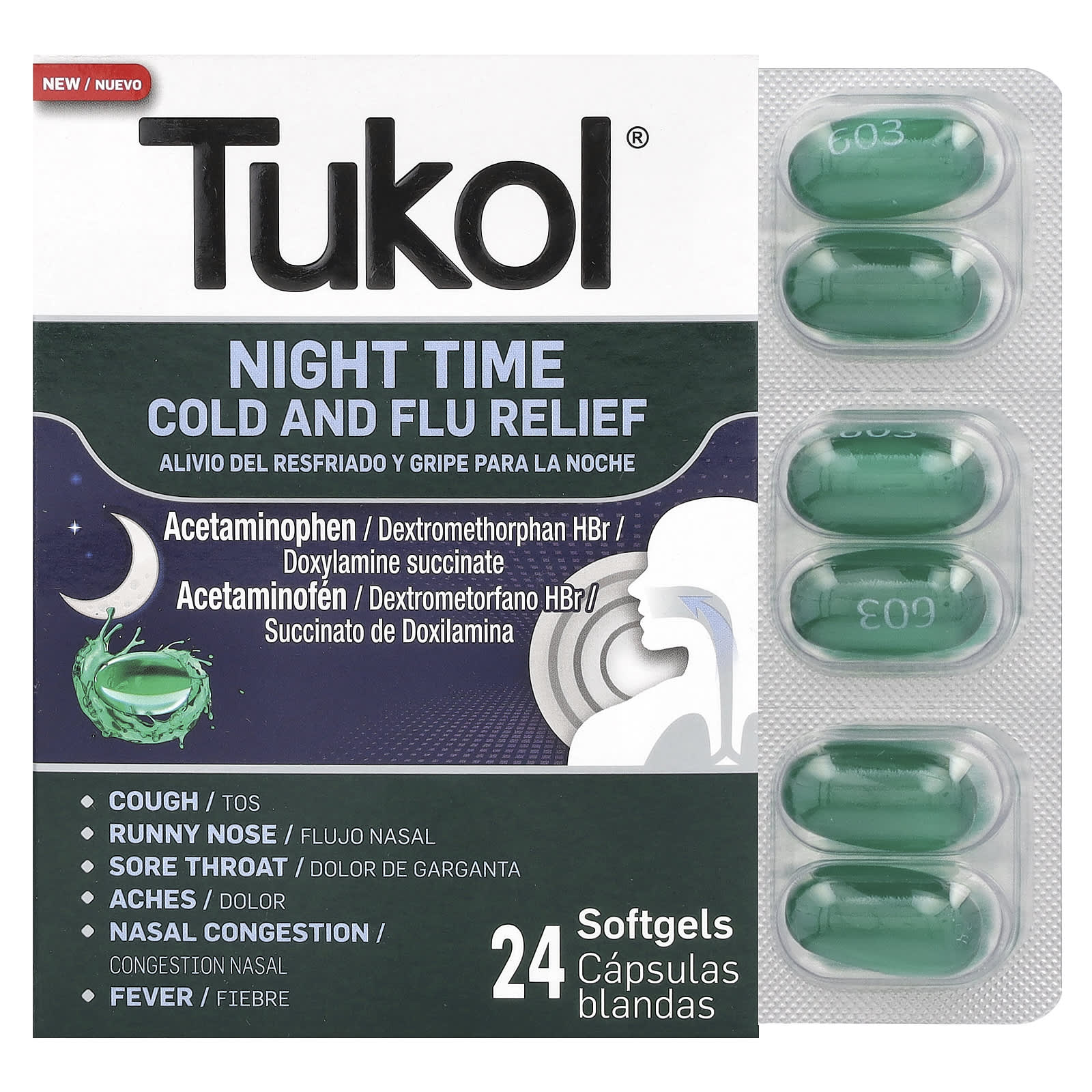 Tukol, Night Time Cold and Flu Relief, 24 Softgels - B0CTHY891H