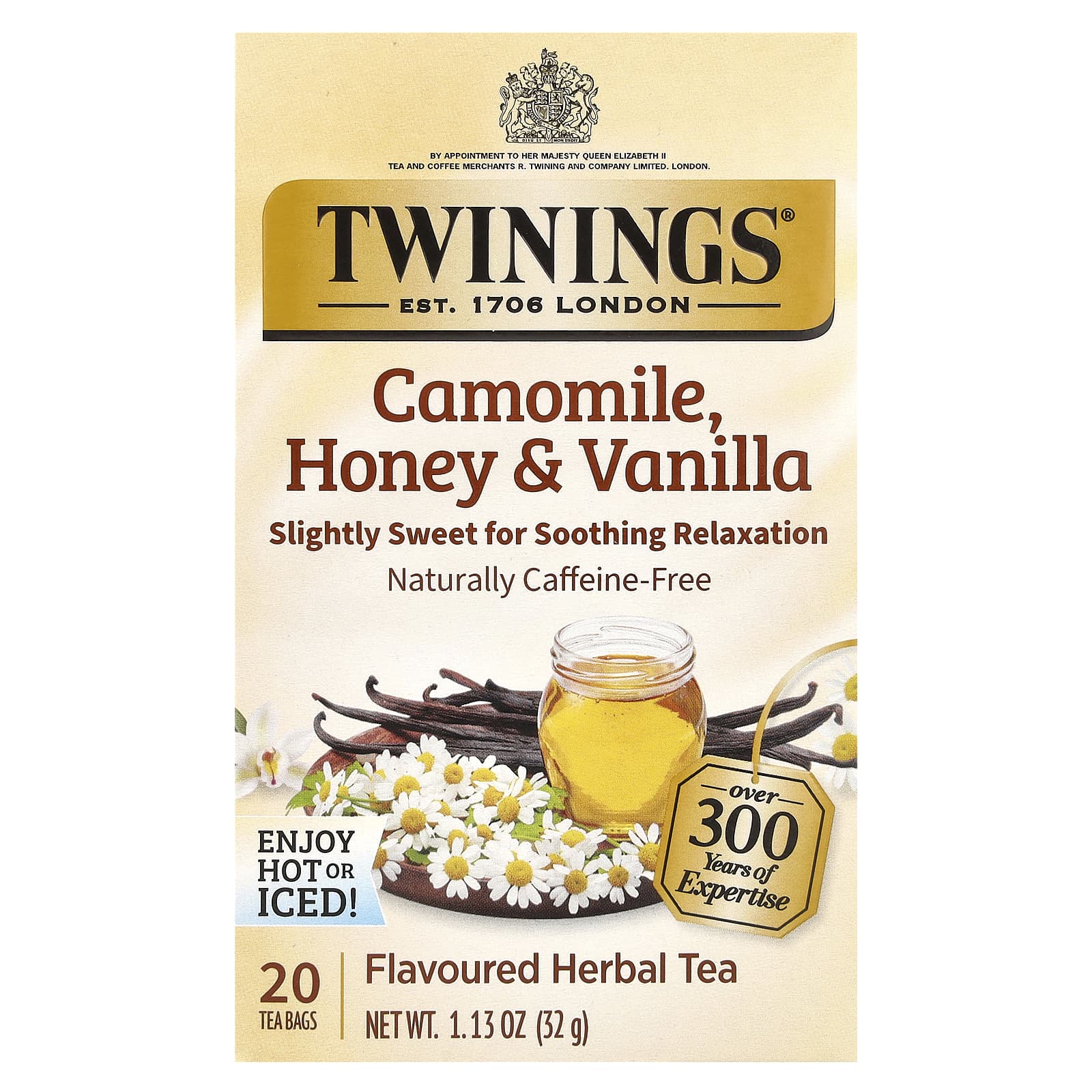 Twinings, Flavored Herbal Tea, Camomile, Honey & Vanilla, Caffeine-Free, 20 Tea Bags, 1.13 oz (32 g) - B00FEAI2LK