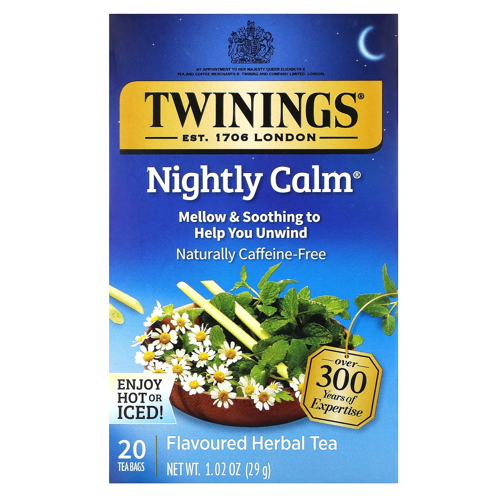 Twinings, Flavored Herbal Tea, Nightly Calm, Caffeine Free, 20 Tea Bags, 1.02 oz (29 g) - B0DF4SK785