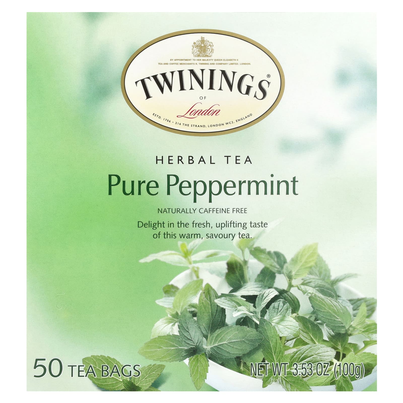 Twinings, Herbal Tea, Pure Peppermint, Caffeine Free, 50 Tea Bags, 3.53 oz (100 g) - B079YD2X7W