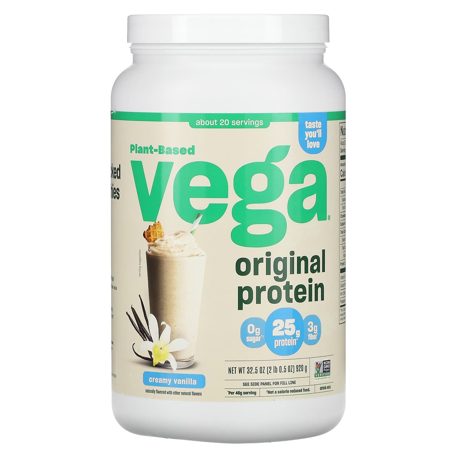Vega, Plant-Based Original Protein, Creamy Vanilla, 2 lb 0.5 oz (920 g) - B0BRM7MB3Y