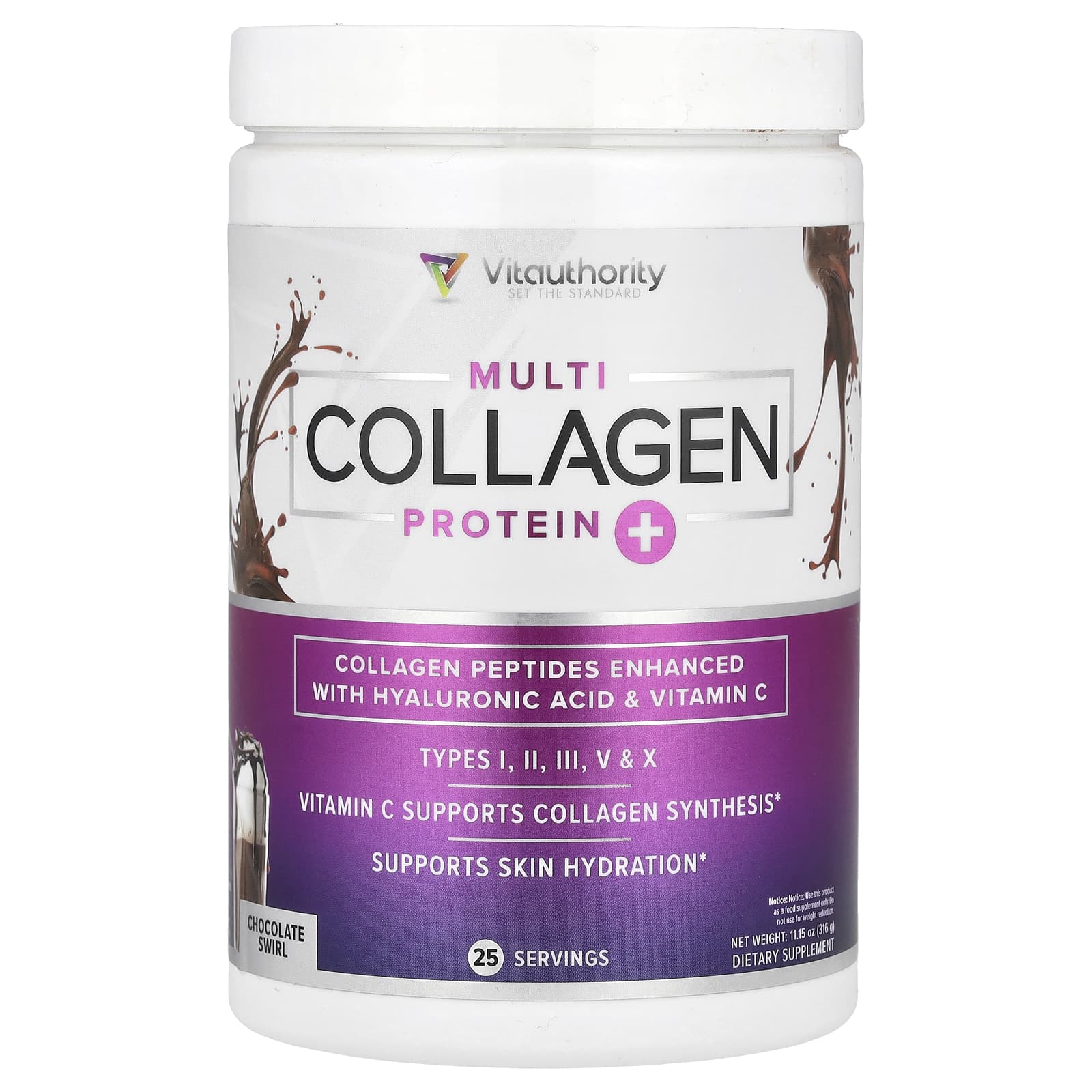 Vitauthority, Multi Collagen Protein, Chocolate Swirl, 11.15 oz (316 g) - B084JFFRXP