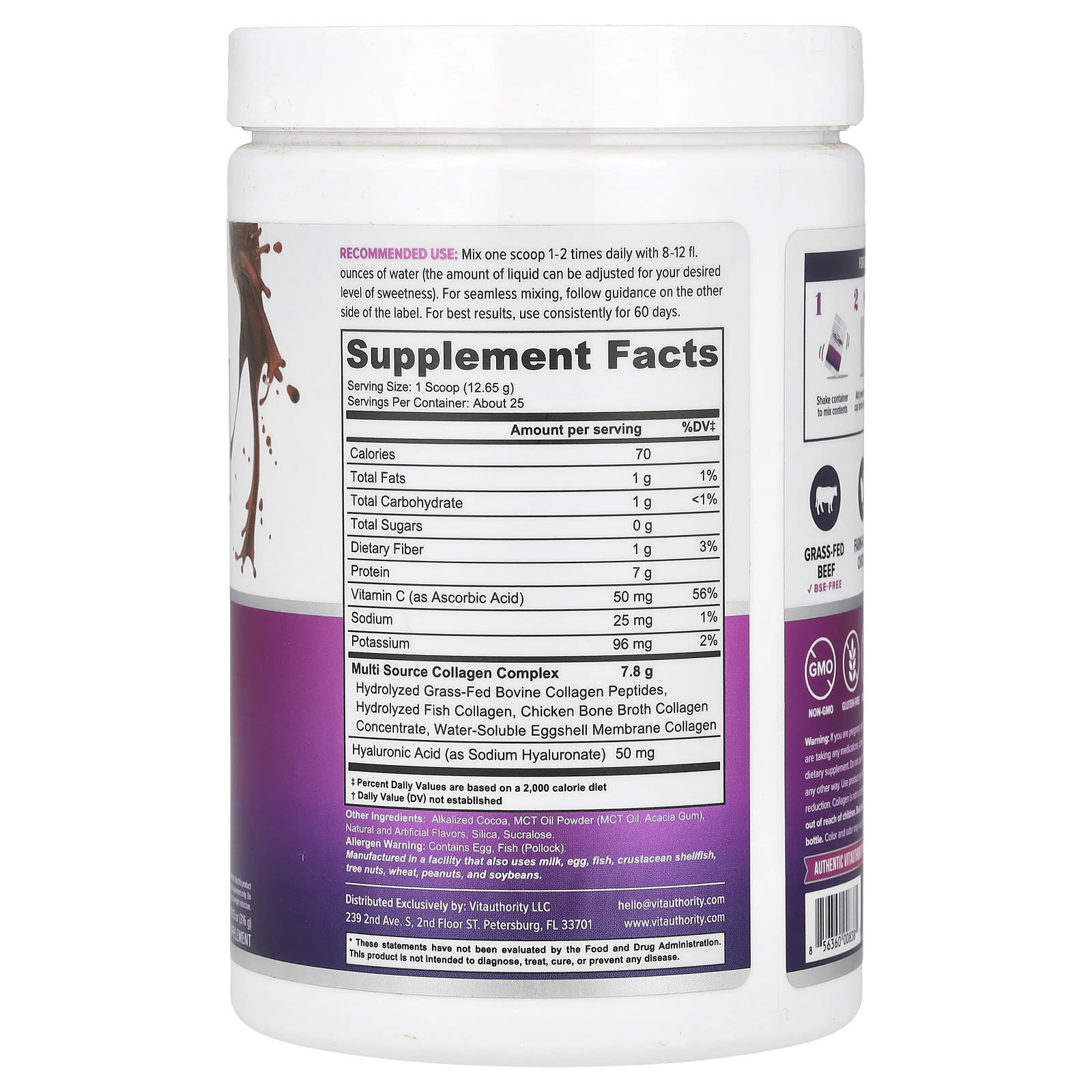 Vitauthority, Multi Collagen Protein, Chocolate Swirl, 11.15 oz (316 g) - B084JFFRXP