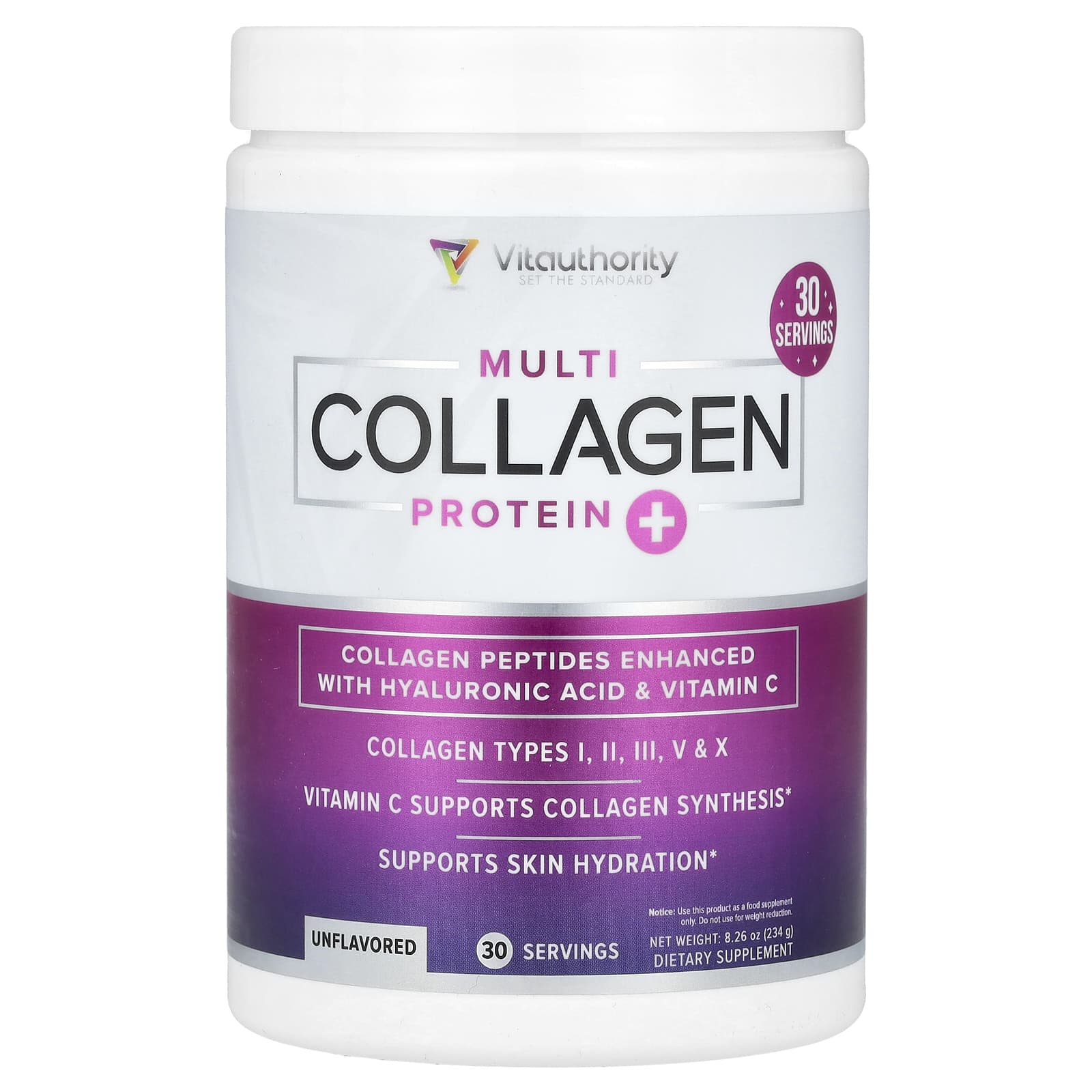 Vitauthority, Multi Collagen Protein+, Unflavored, 8.26 oz (234 g) - B0CW1ZQ62D