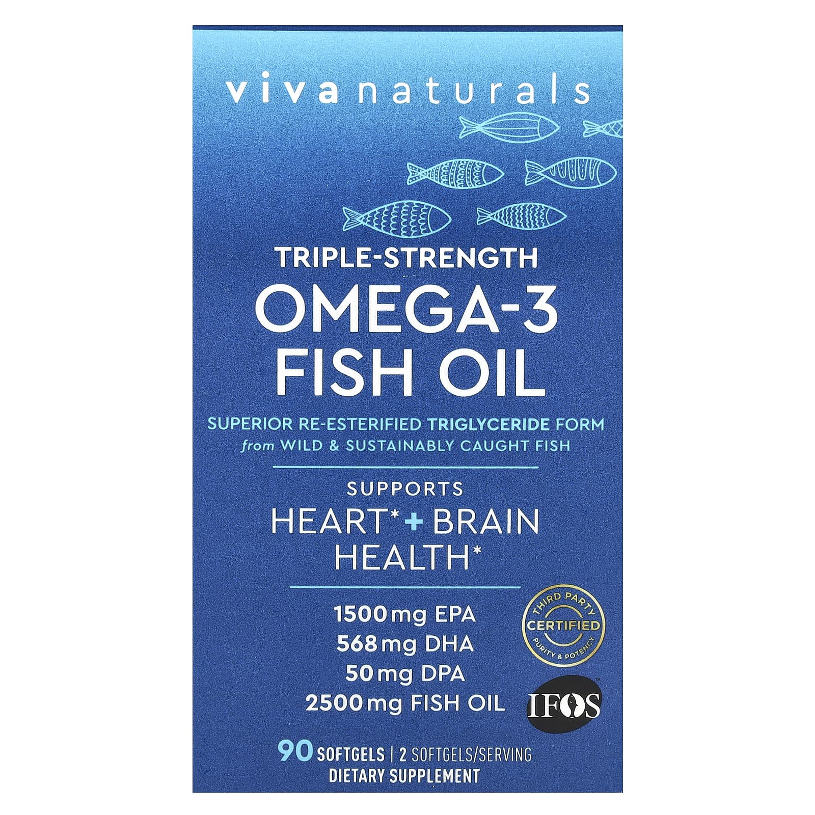 Viva Naturals, Omega-3 Fish Oil, Triple Strength, 90 Softgels - B014LE31OW