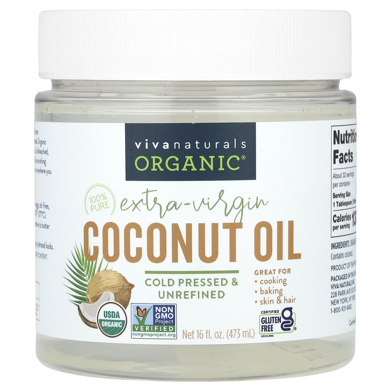 Viva Naturals, Organic Extra-Virgin Coconut Oil, 16 fl oz (473 ml) - B00DS842HS
