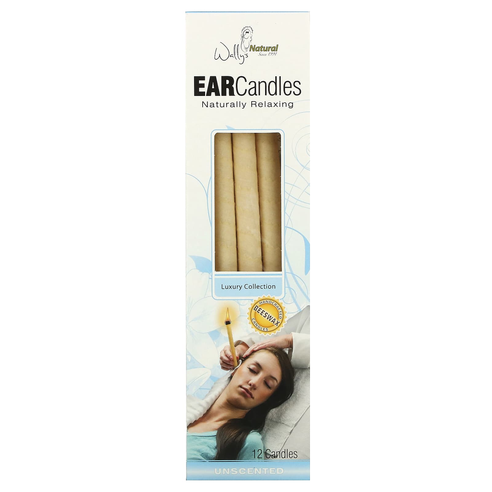 Wally's Natural, Beeswax Ear Candles, Luxury Collection, Unscented, 12 Candles - 